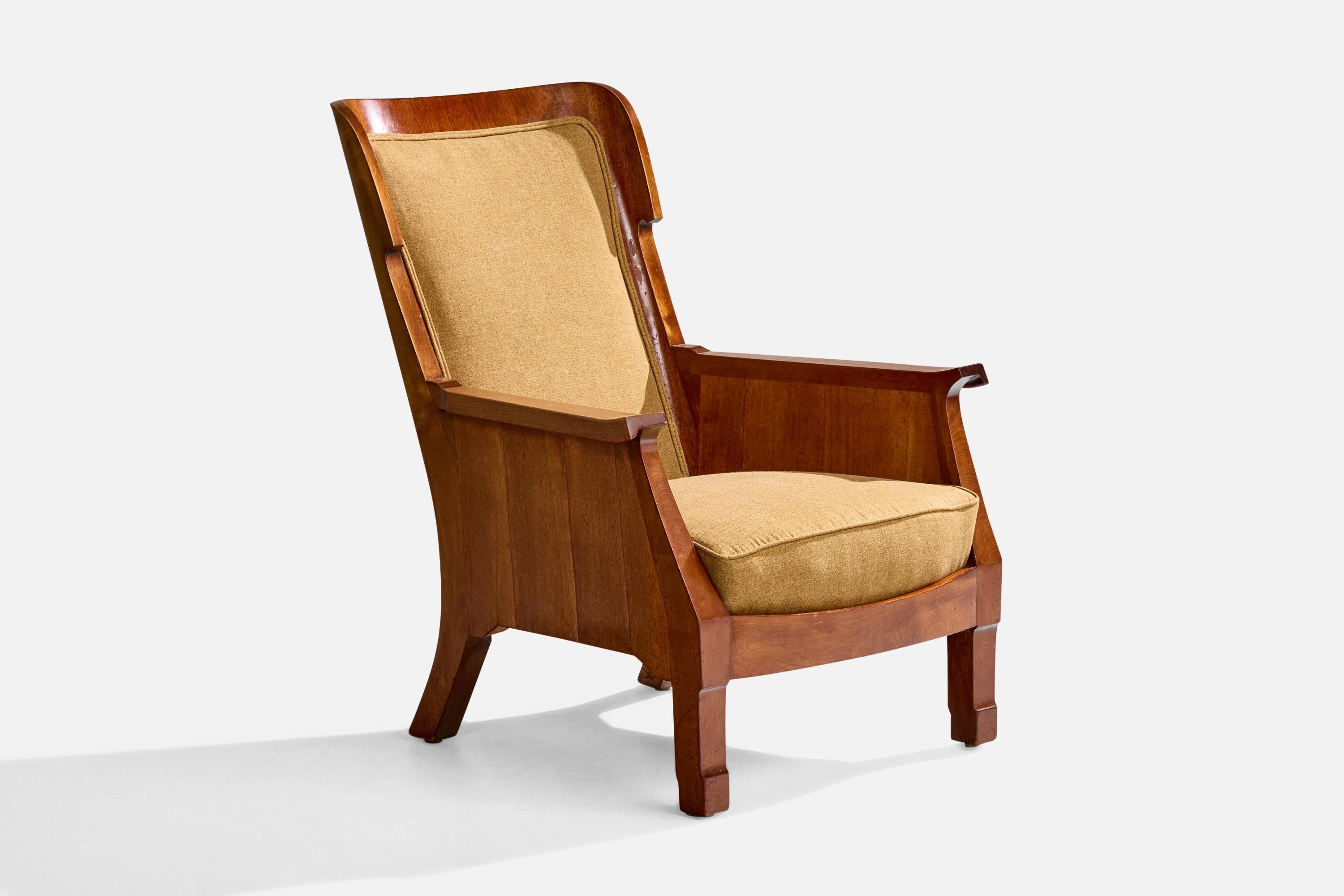 Swedish Designer, Lounge Chairs, Birch, Fabric, Sweden, 1900 For Sale 1