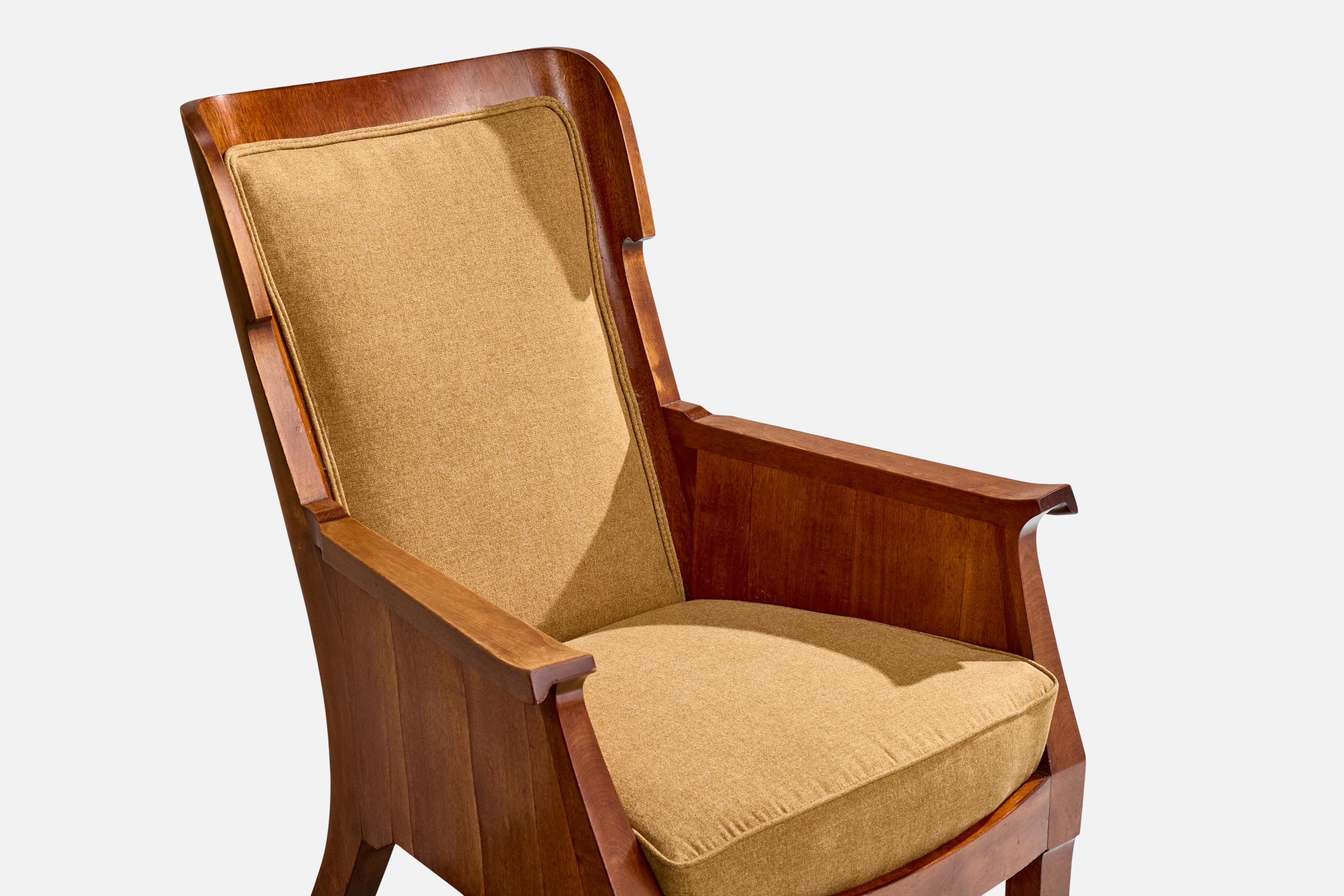 Swedish Designer, Lounge Chairs, Birch, Fabric, Sweden, 1900 For Sale 4