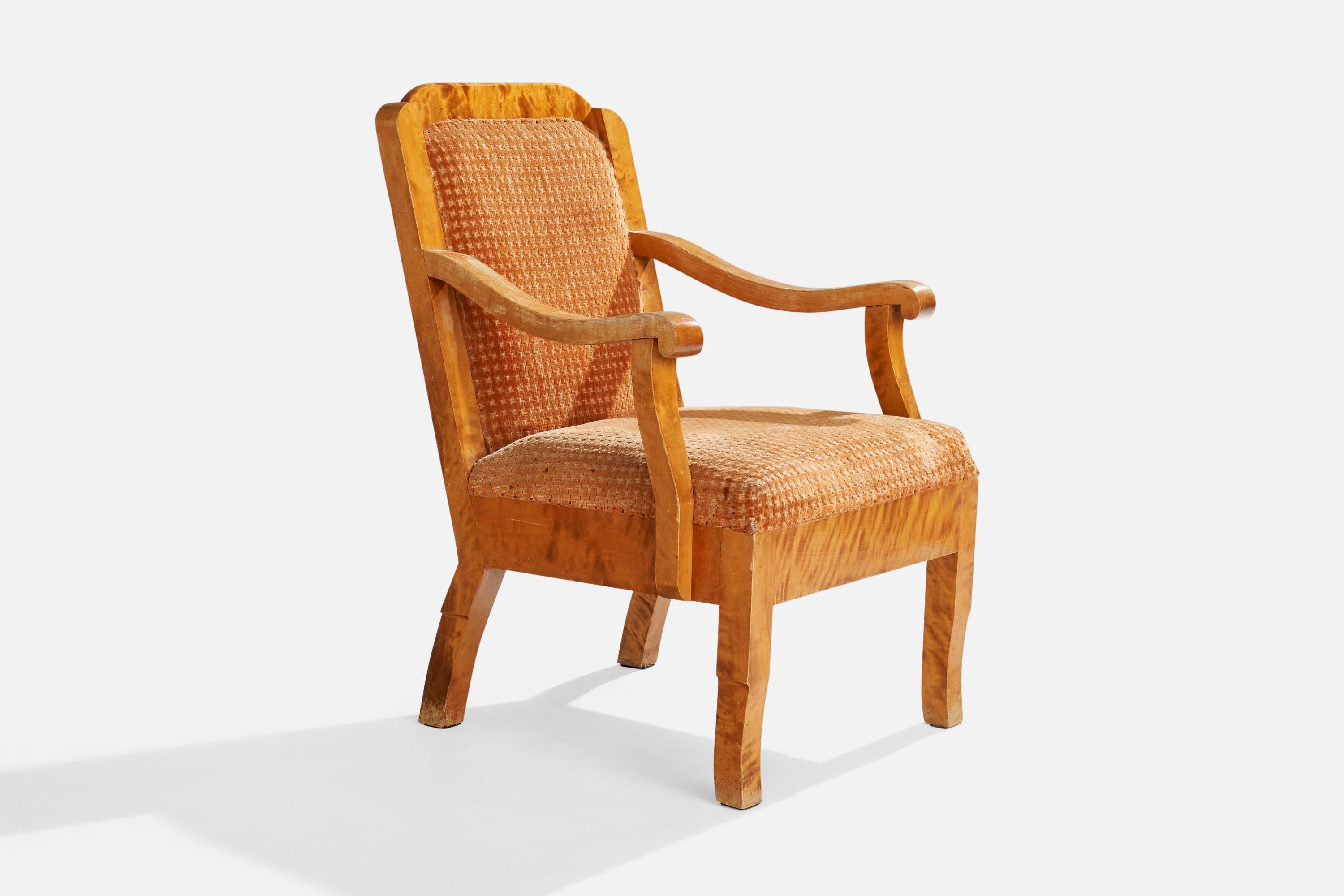 Designer suédois, fauteuils de salon, bouleau, tissu, Suède, années 1900 État moyen - En vente à High Point, NC