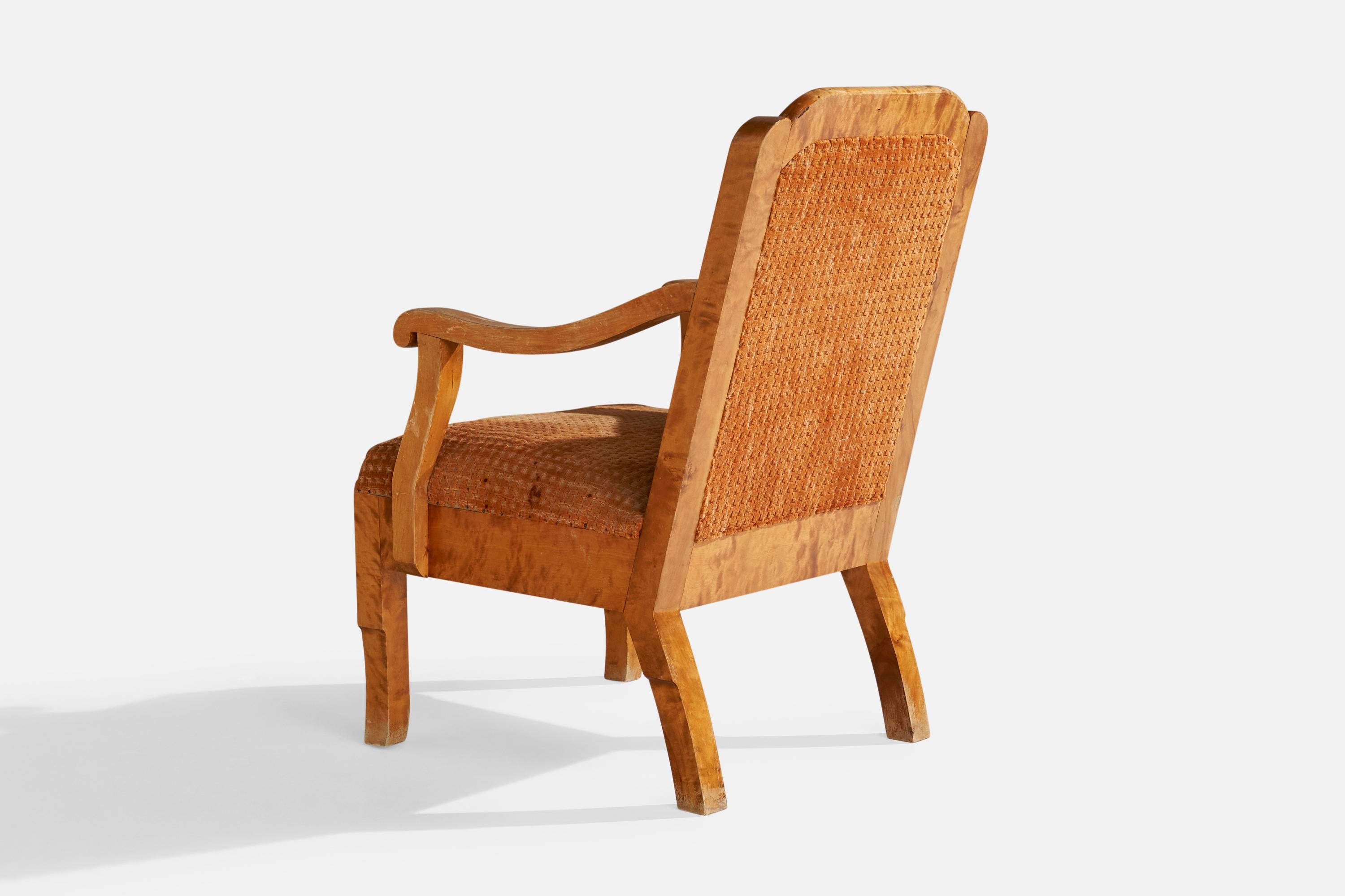 Début du 20ème siècle Designer suédois, fauteuils de salon, bouleau, tissu, Suède, années 1900 en vente