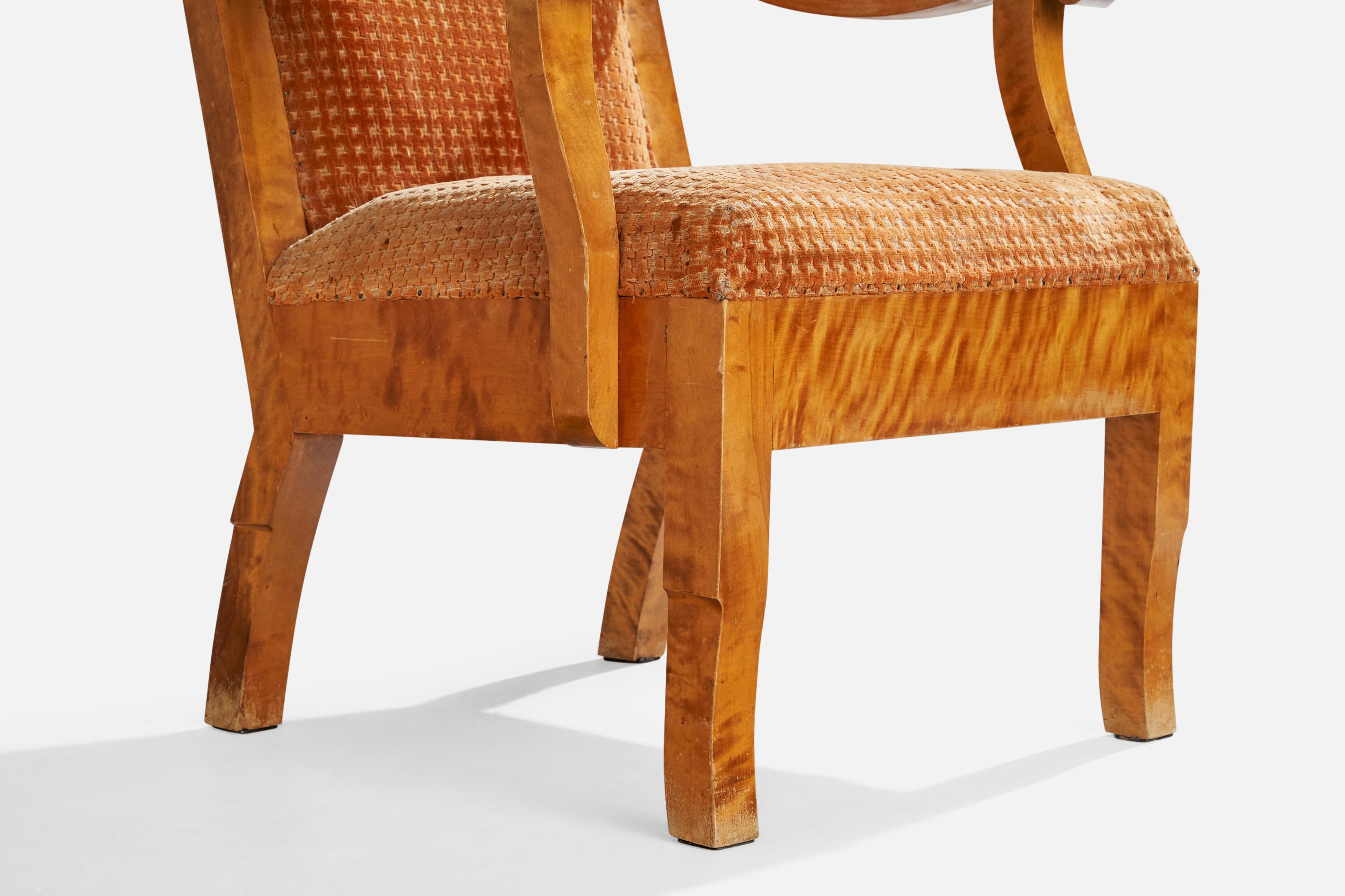Designer suédois, fauteuils de salon, bouleau, tissu, Suède, années 1900 en vente 2