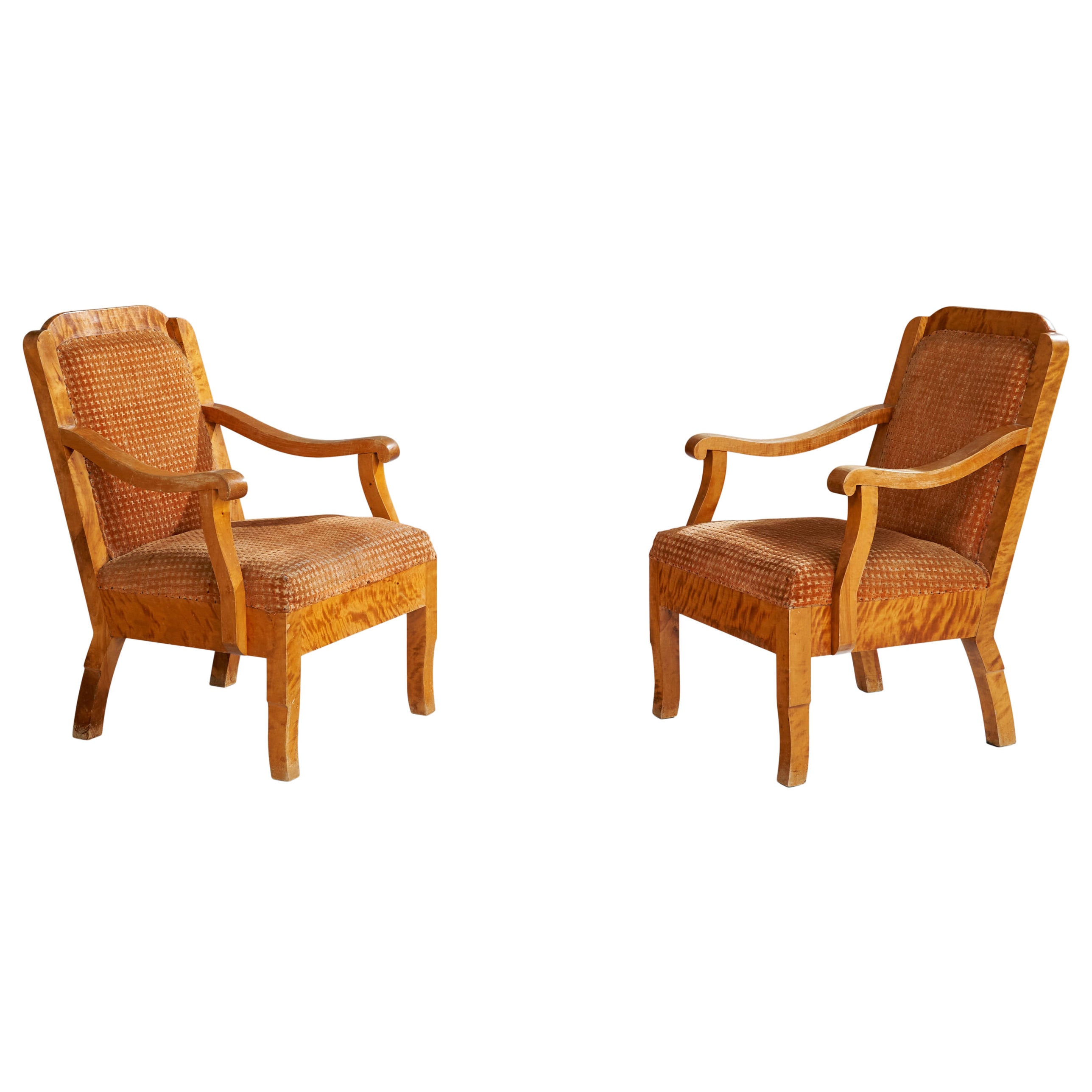 Diseñador sueco, sillas de salón, abedul, tela, Suecia, años 1900