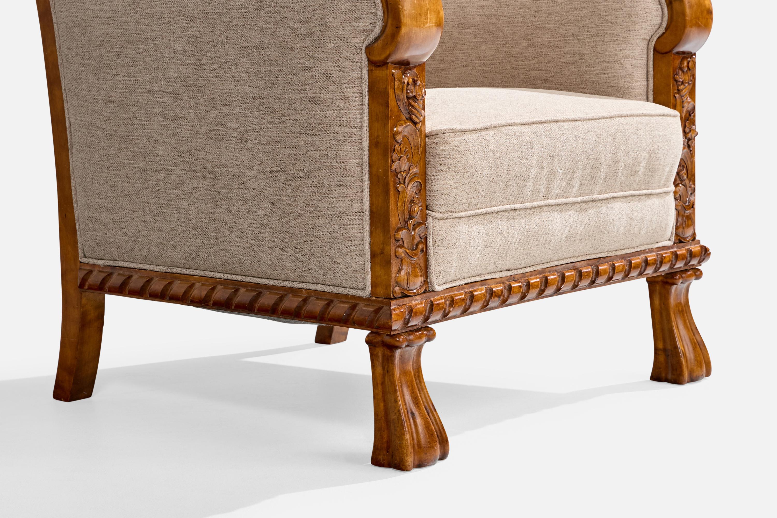Schwedische Designerin, Loungesessel, Birke, Stoff, Schweden, 1910er Jahre 8