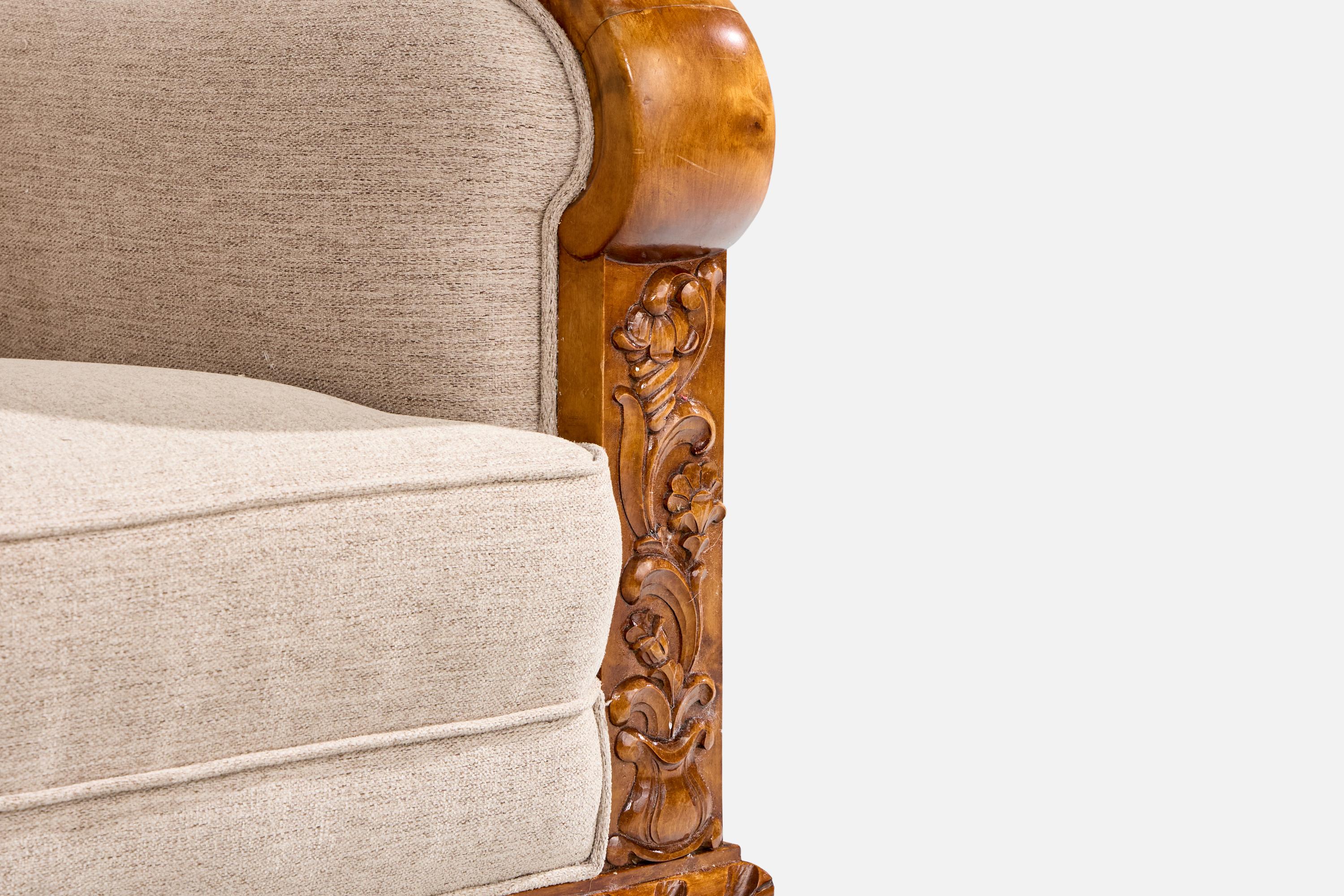 Schwedische Designerin, Loungesessel, Birke, Stoff, Schweden, 1910er Jahre 9