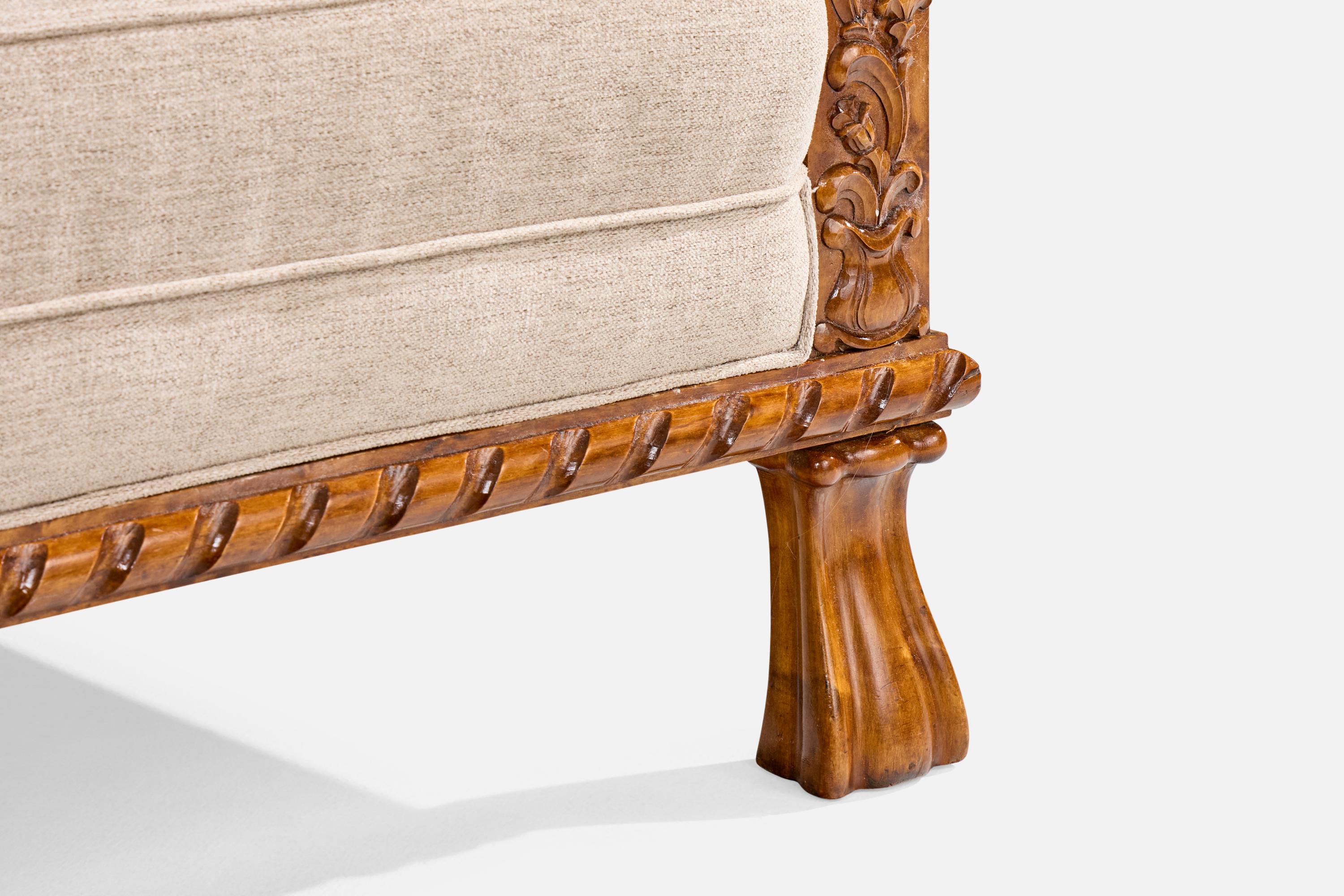 Schwedische Designerin, Loungesessel, Birke, Stoff, Schweden, 1910er Jahre 10