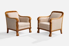 Swedish Designer, Lounge Chairs, Birch, Fabric, Sweden, 1910s