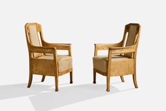 Swedish Designer, Lounge Chairs, Birch, Fabric, Sweden, 1910s