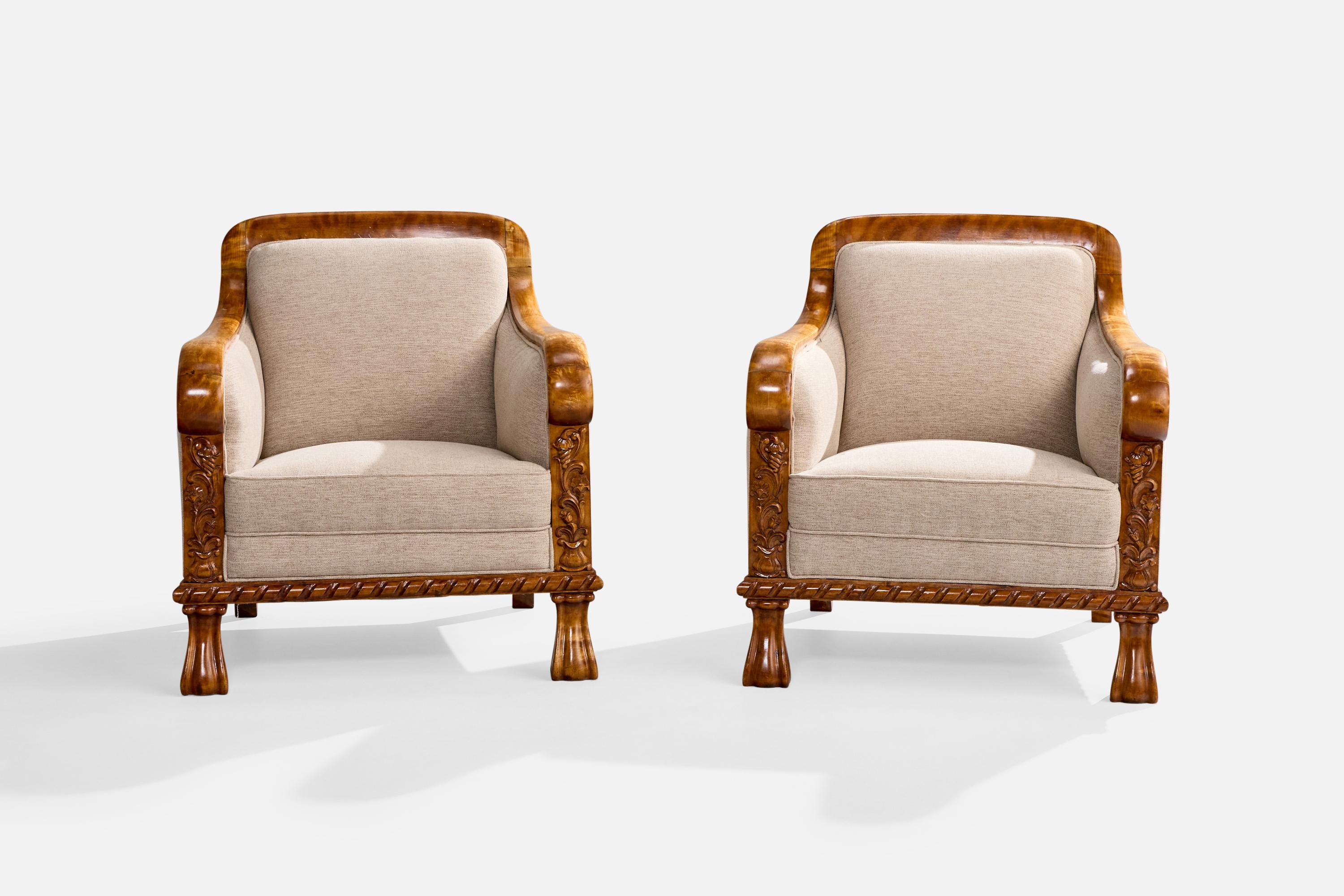 Schwedische Designerin, Loungesessel, Birke, Stoff, Schweden, 1910er Jahre im Zustand „Gut“ in High Point, NC