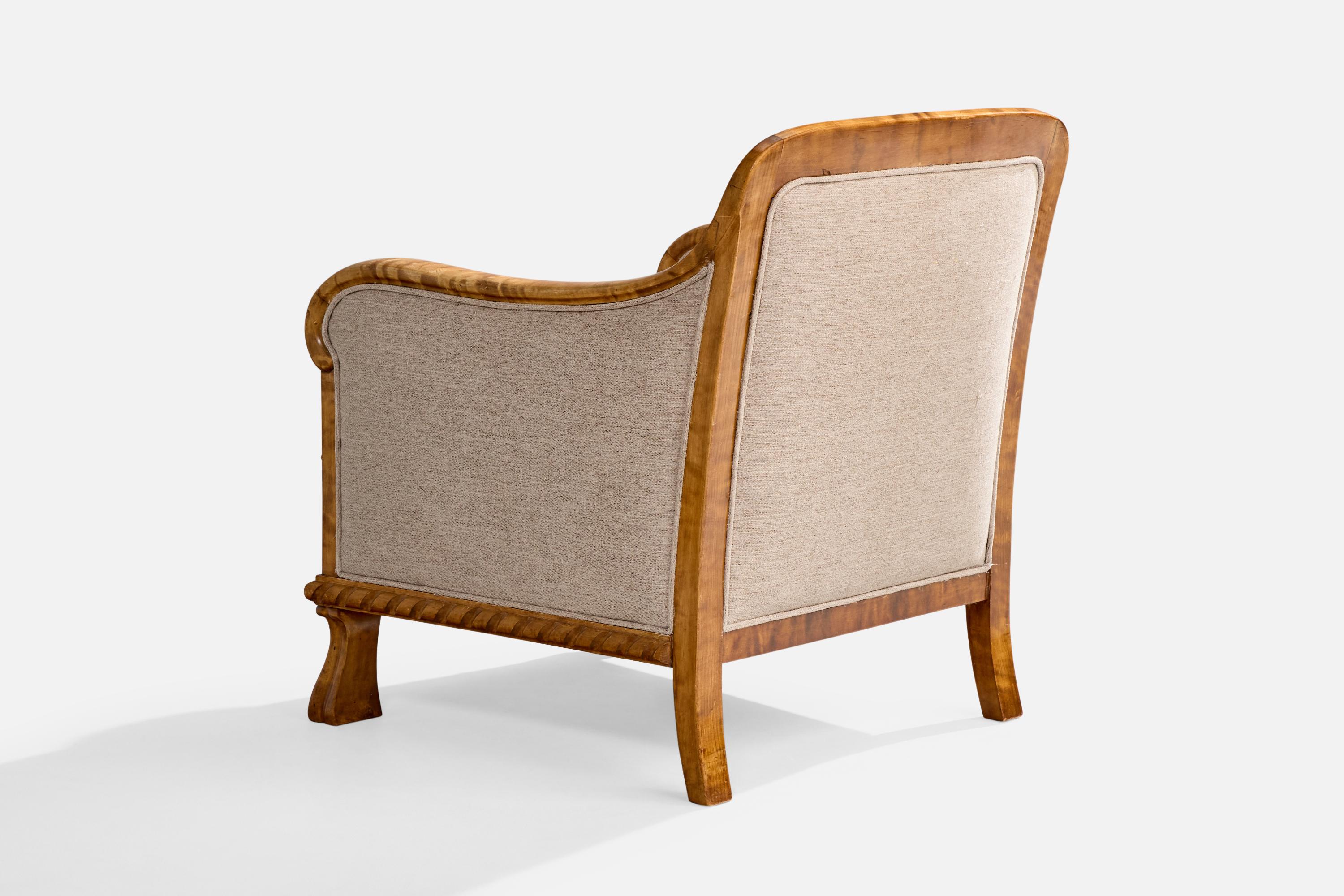 Schwedische Designerin, Loungesessel, Birke, Stoff, Schweden, 1910er Jahre 2