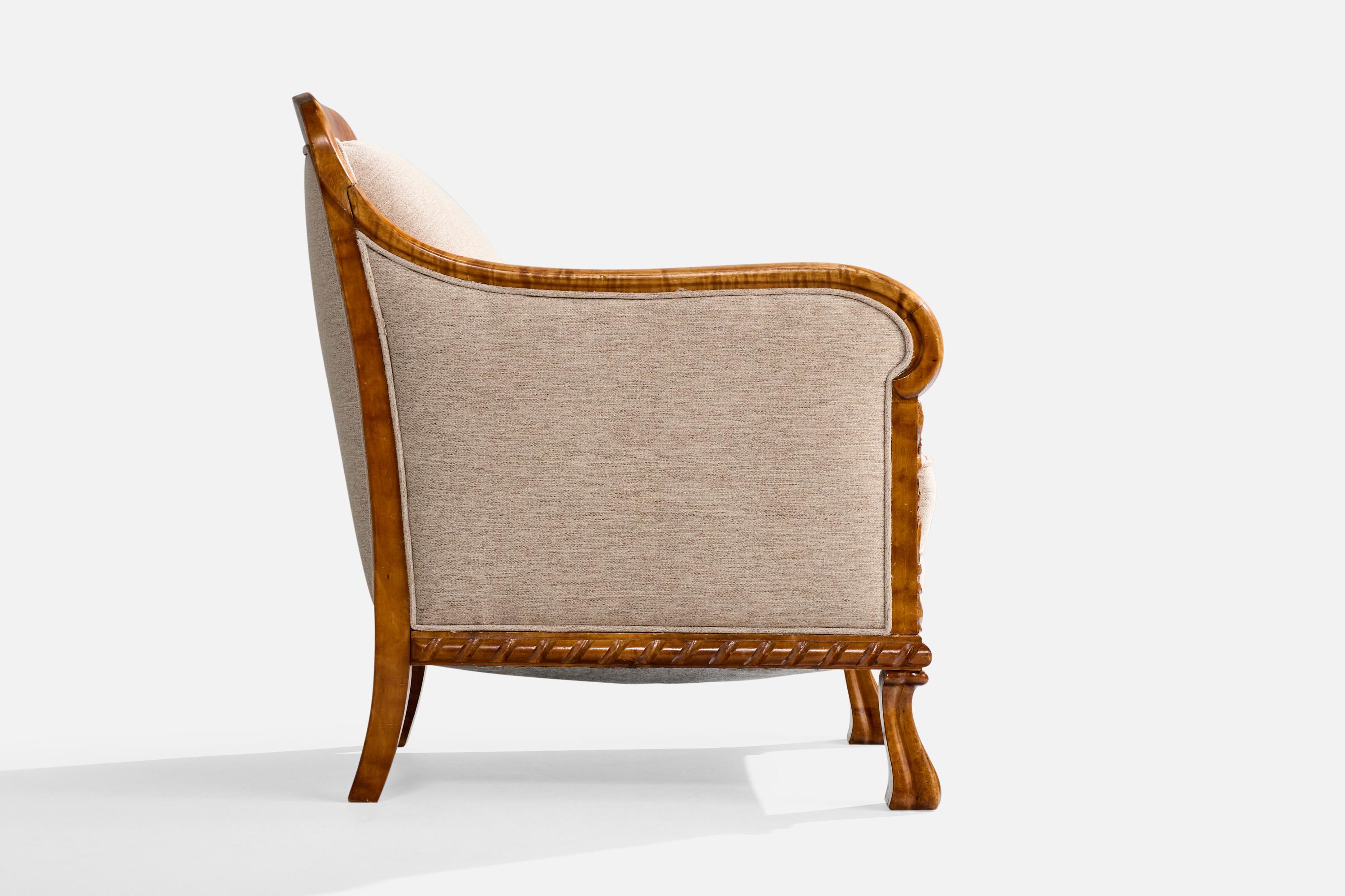 Schwedische Designerin, Loungesessel, Birke, Stoff, Schweden, 1910er Jahre 3