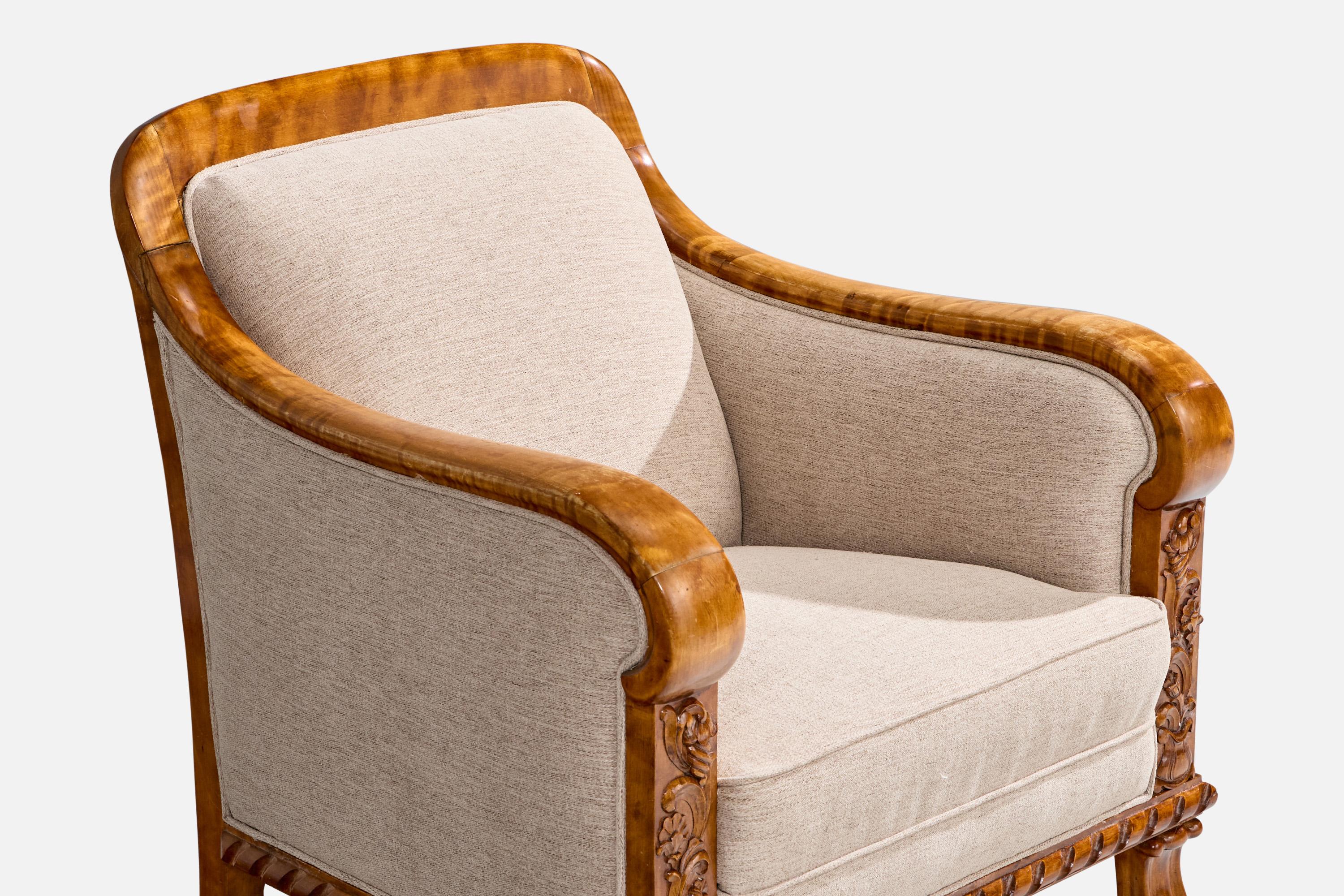 Schwedische Designerin, Loungesessel, Birke, Stoff, Schweden, 1910er Jahre 4