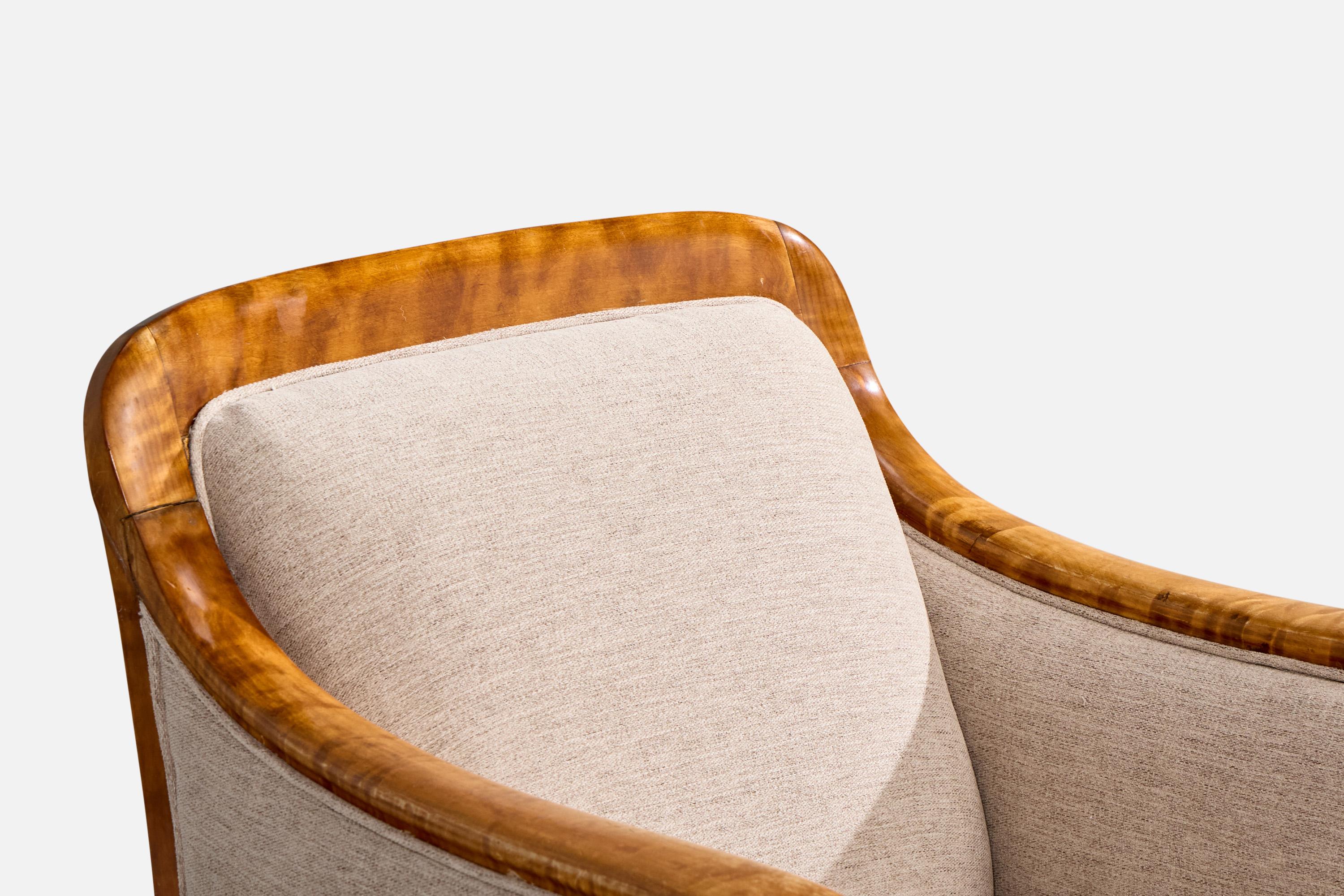 Schwedische Designerin, Loungesessel, Birke, Stoff, Schweden, 1910er Jahre 5