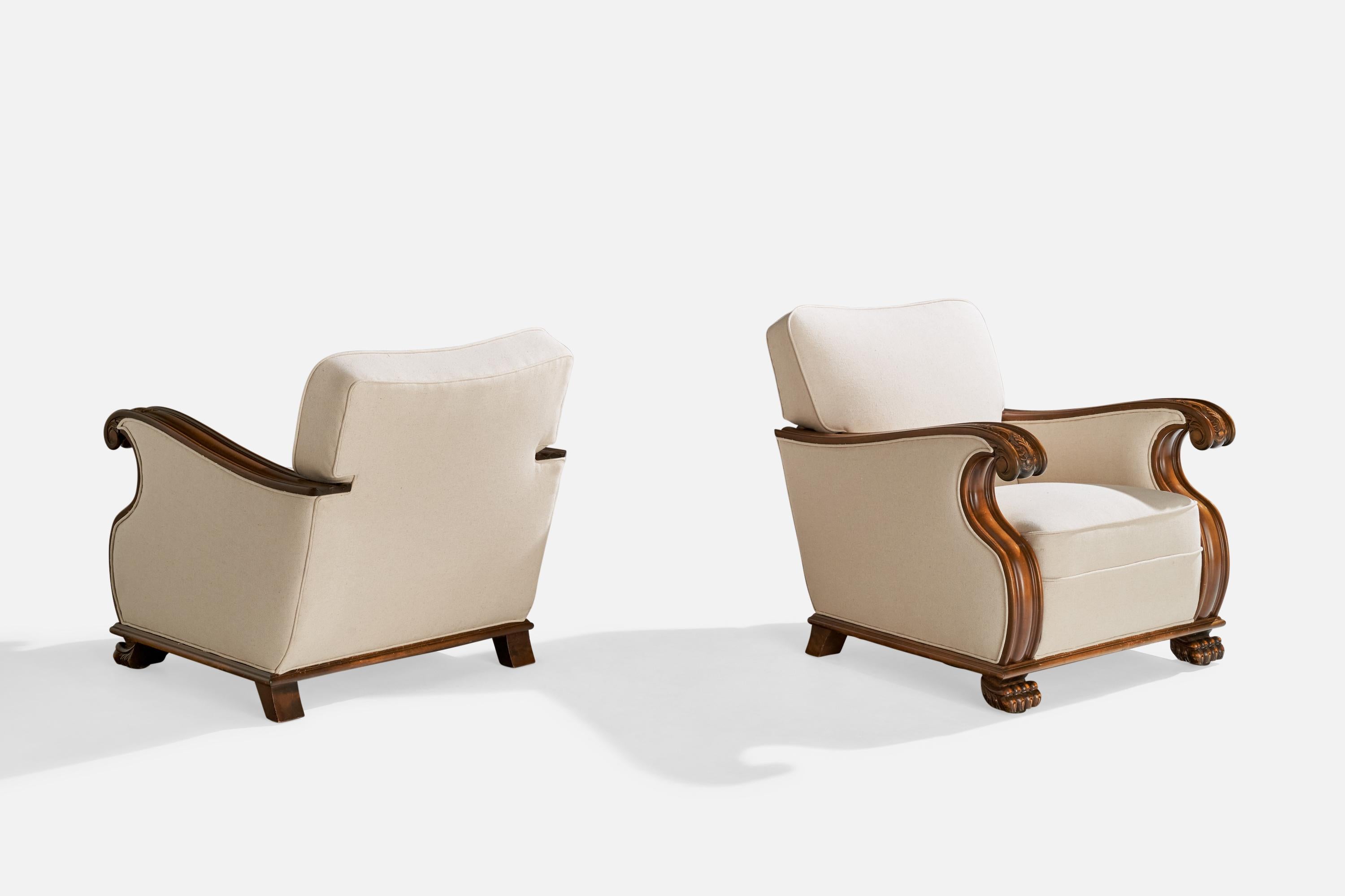 Art nouveau Designer suédois, fauteuils de salon, bouleau, tissu, Suède, années 1920 en vente