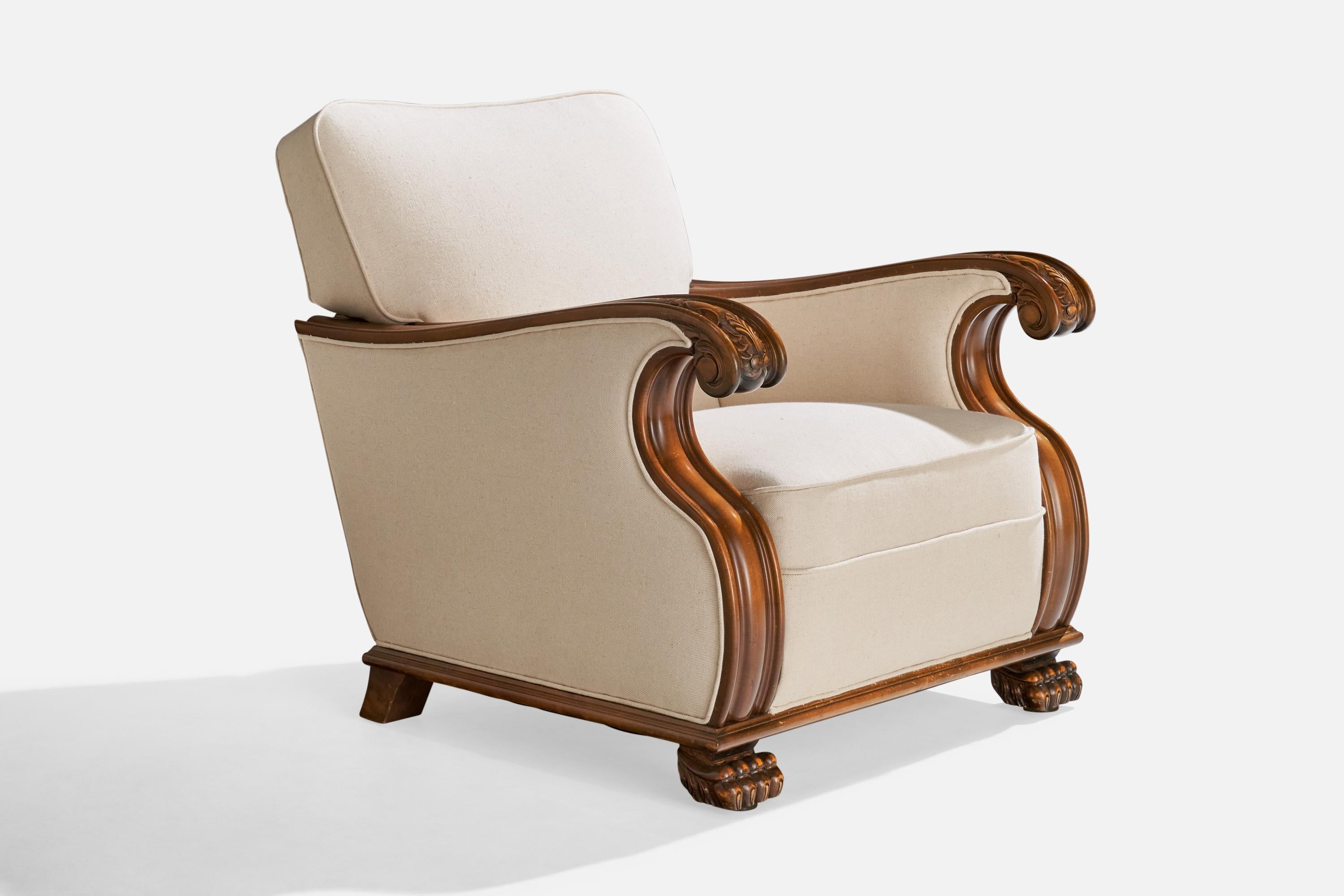 Suédois Designer suédois, fauteuils de salon, bouleau, tissu, Suède, années 1920 en vente