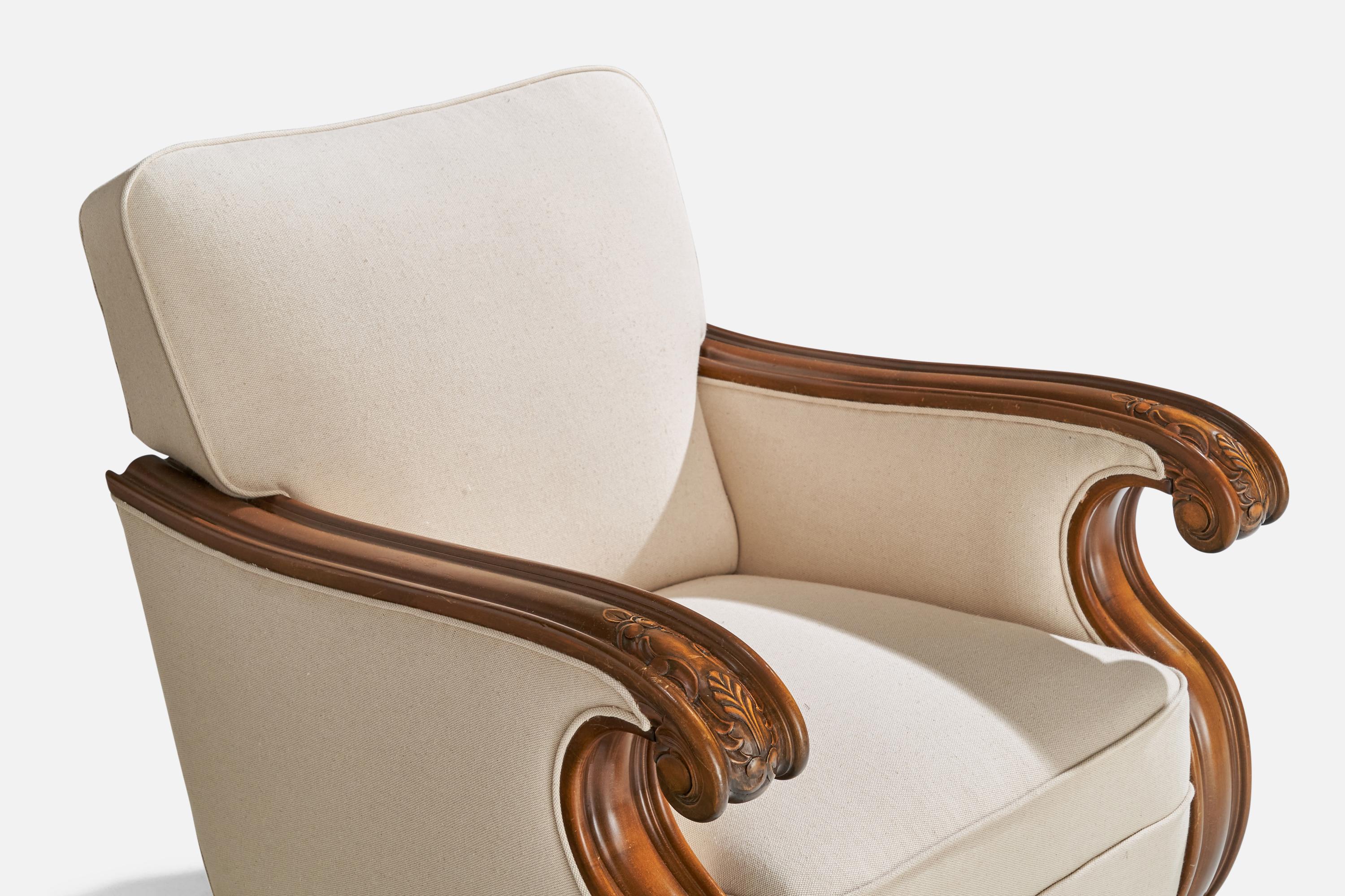 Designer suédois, fauteuils de salon, bouleau, tissu, Suède, années 1920 en vente 2