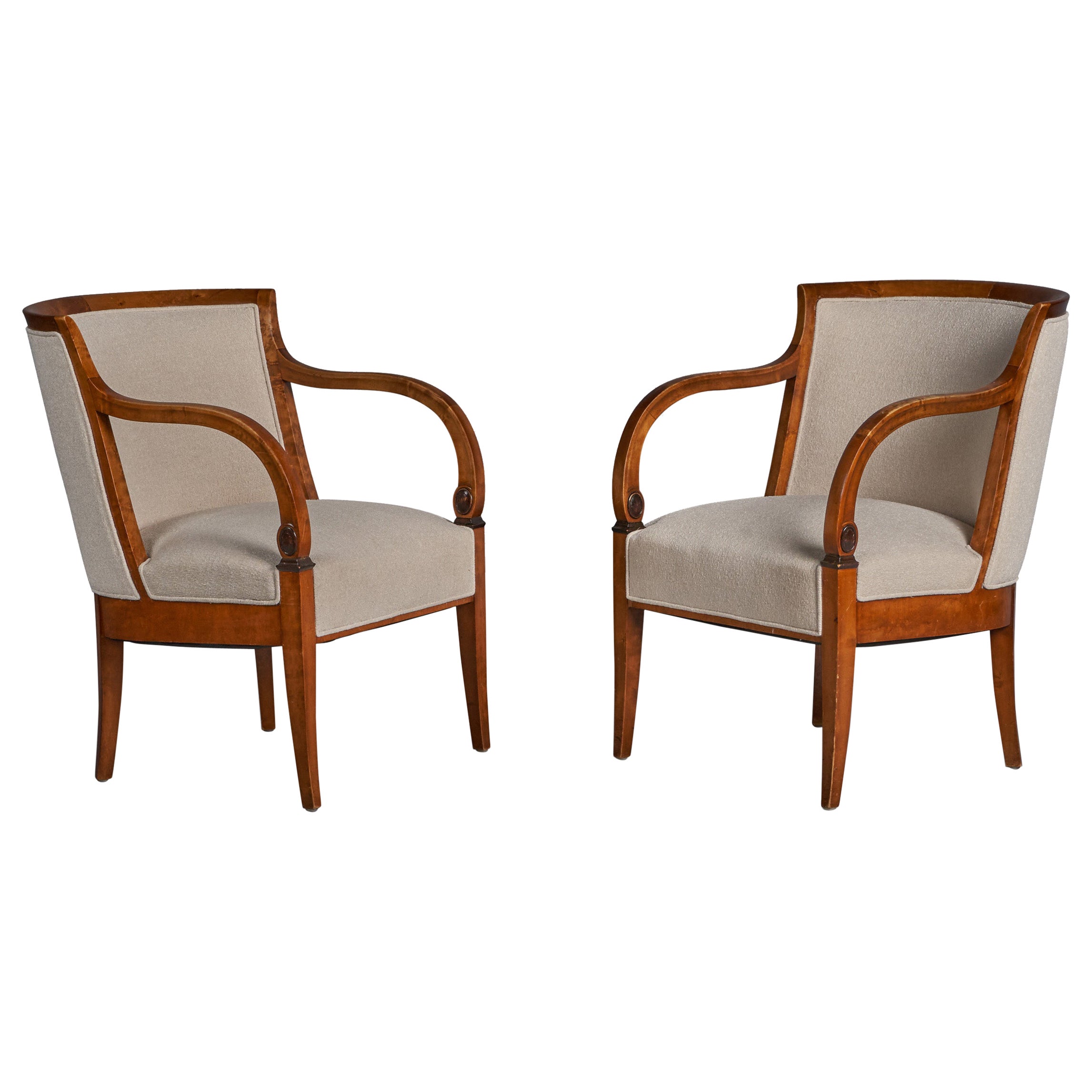 Designer suédois, fauteuils de salon, bouleau, tissu, Suède, années 1920