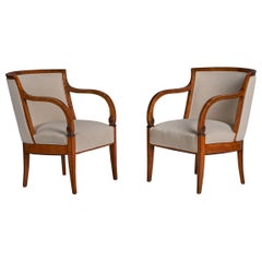 Swedish Designer, Lounge Chairs, Birch, Fabric, Sweden, 1920s