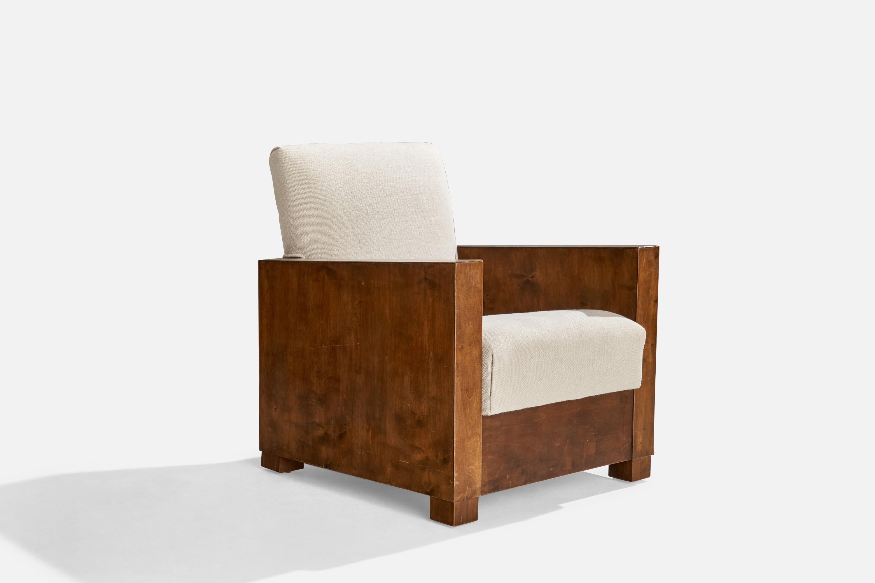 Mid-20th Century Swedish Designer, Lounge Chairs, Birch, Fabric, Sweden, 1930s
