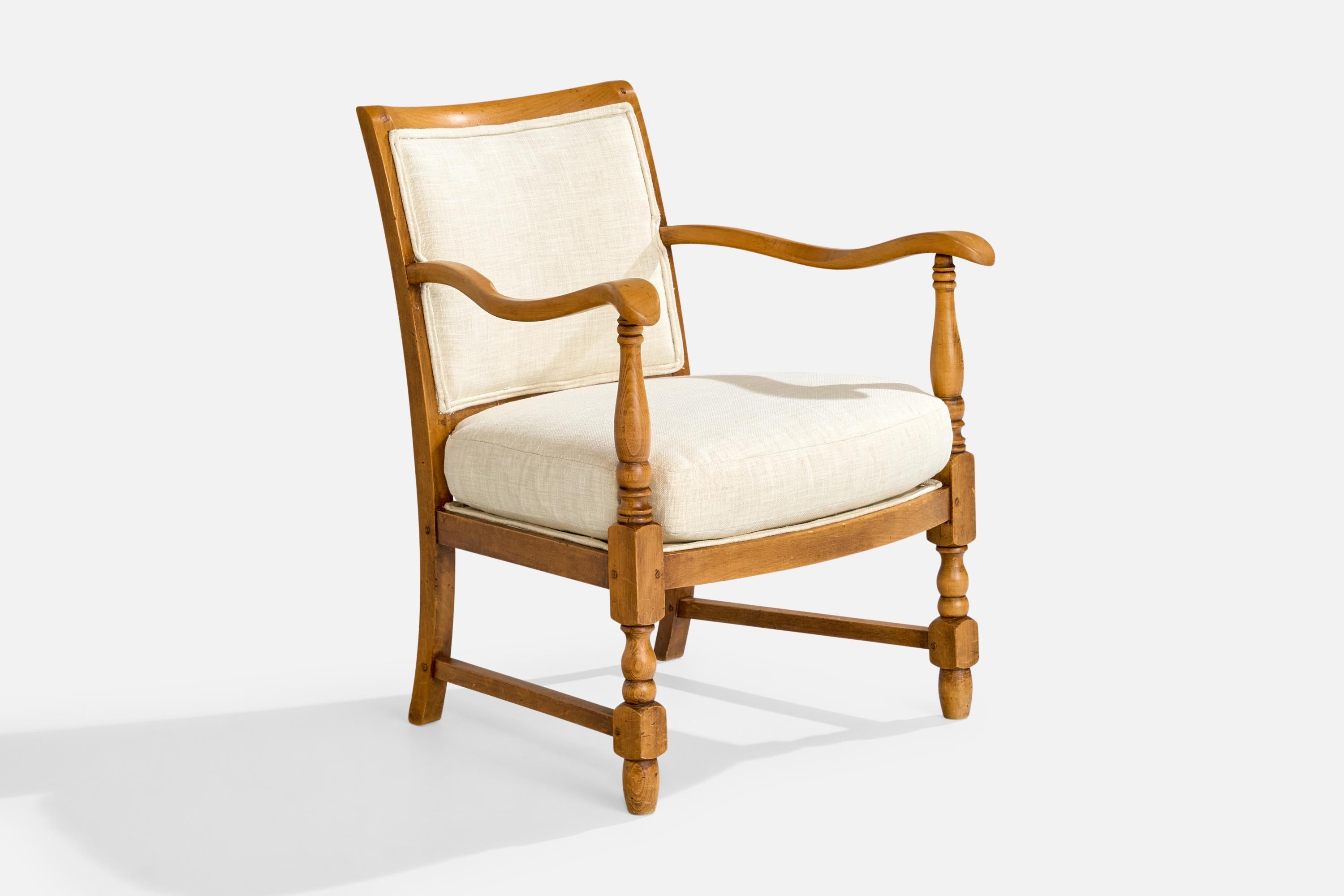 Milieu du XXe siècle Swedish Designer, Lounge Chairs, Birch, Fabric, Sweden, 1930s en vente