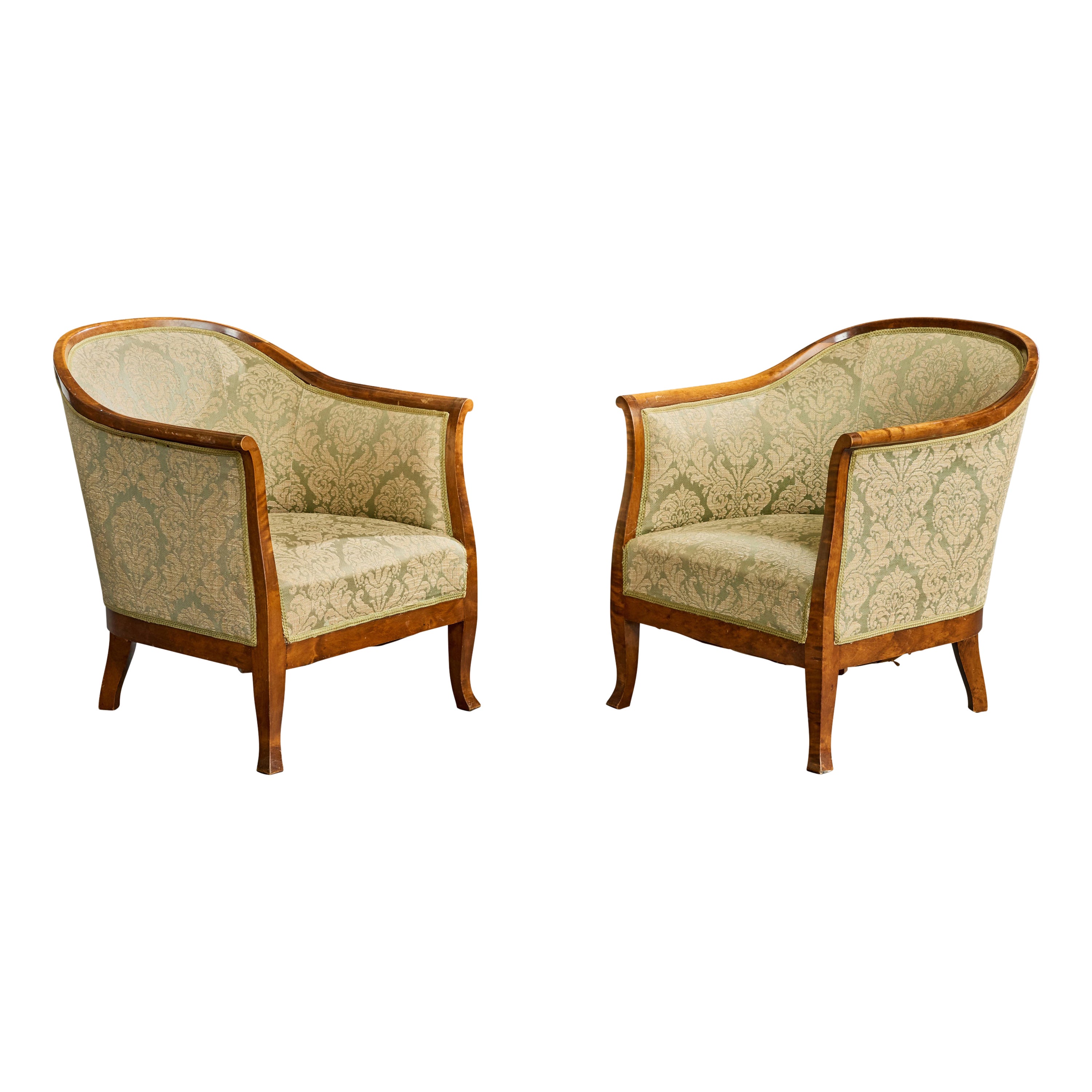 Swedish Designer, Lounge Chairs, Birch, Fabric, Sweden, 1930s