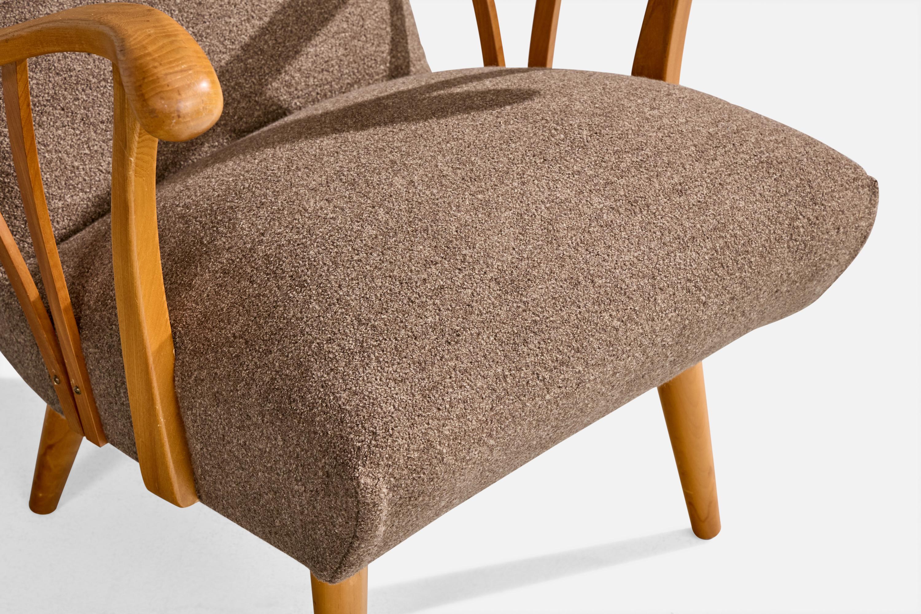 Swedish Designer, Lounge Chairs, Birch, Fabric, Sweden, 1940s For Sale 7