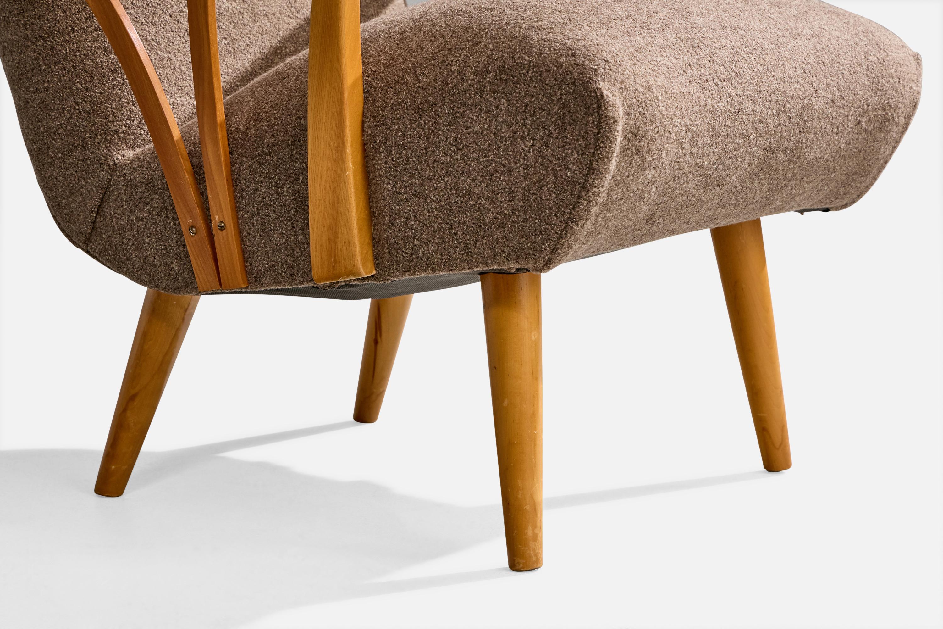 Swedish Designer, Lounge Chairs, Birch, Fabric, Sweden, 1940s For Sale 8