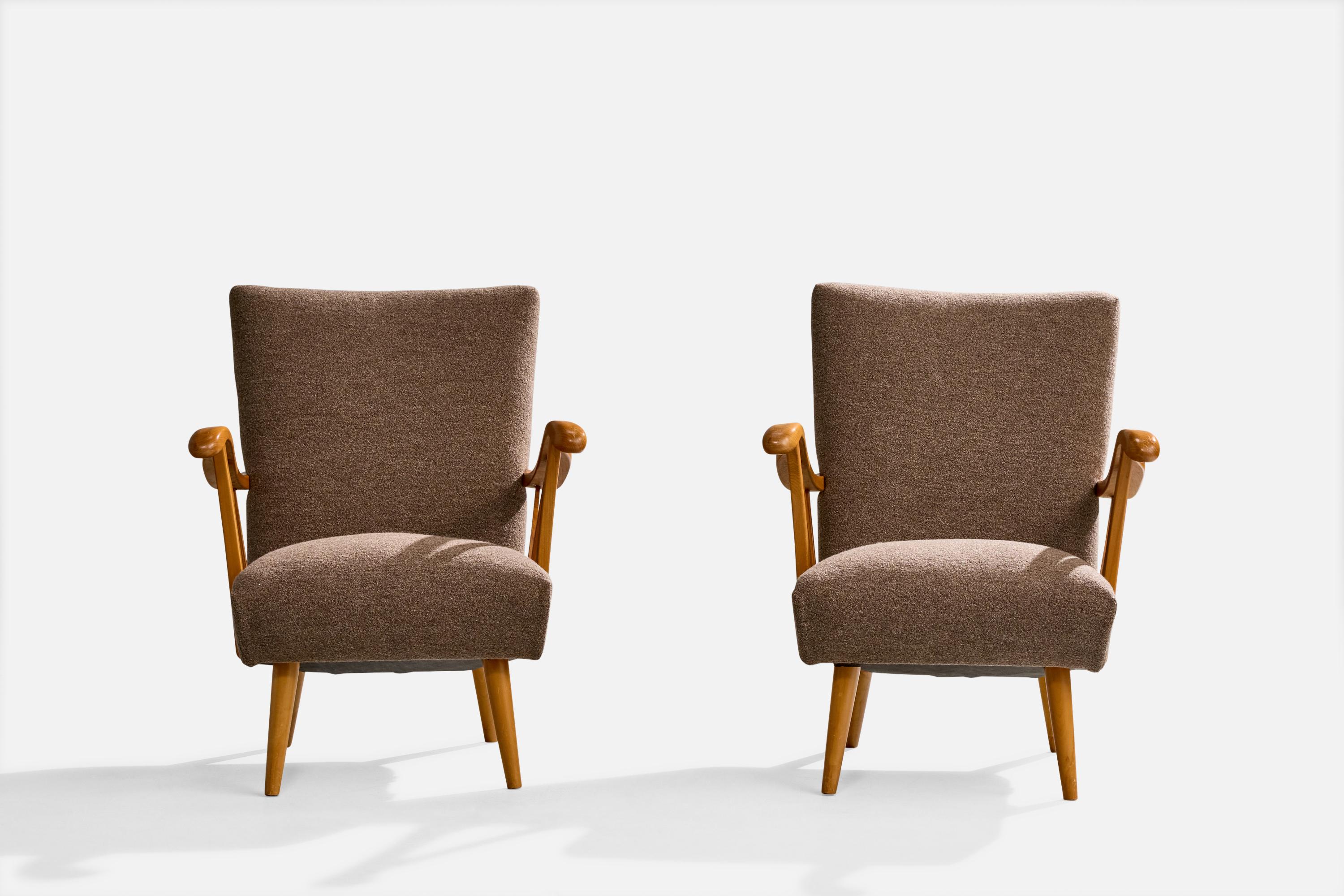 Swedish Designer, Lounge Chairs, Birch, Fabric, Sweden, 1940s In Good Condition For Sale In High Point, NC