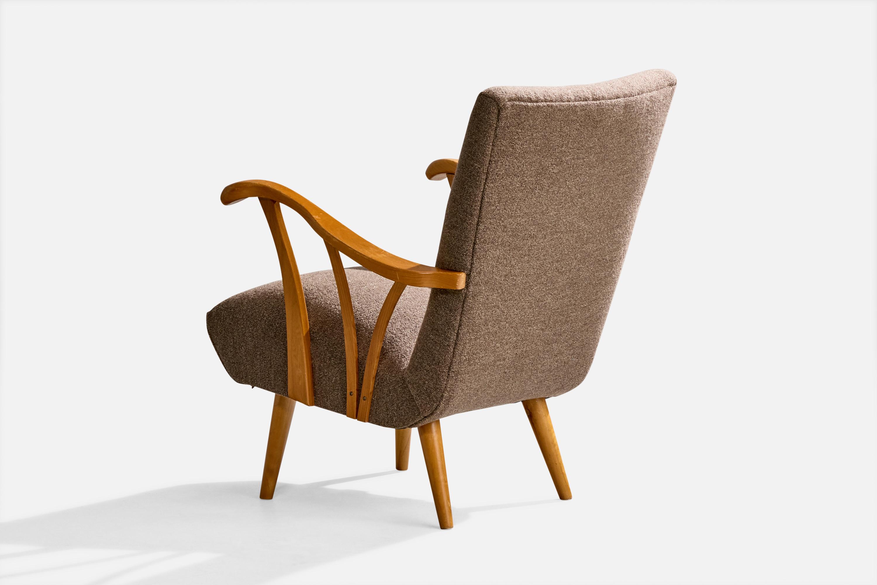 Swedish Designer, Lounge Chairs, Birch, Fabric, Sweden, 1940s For Sale 1