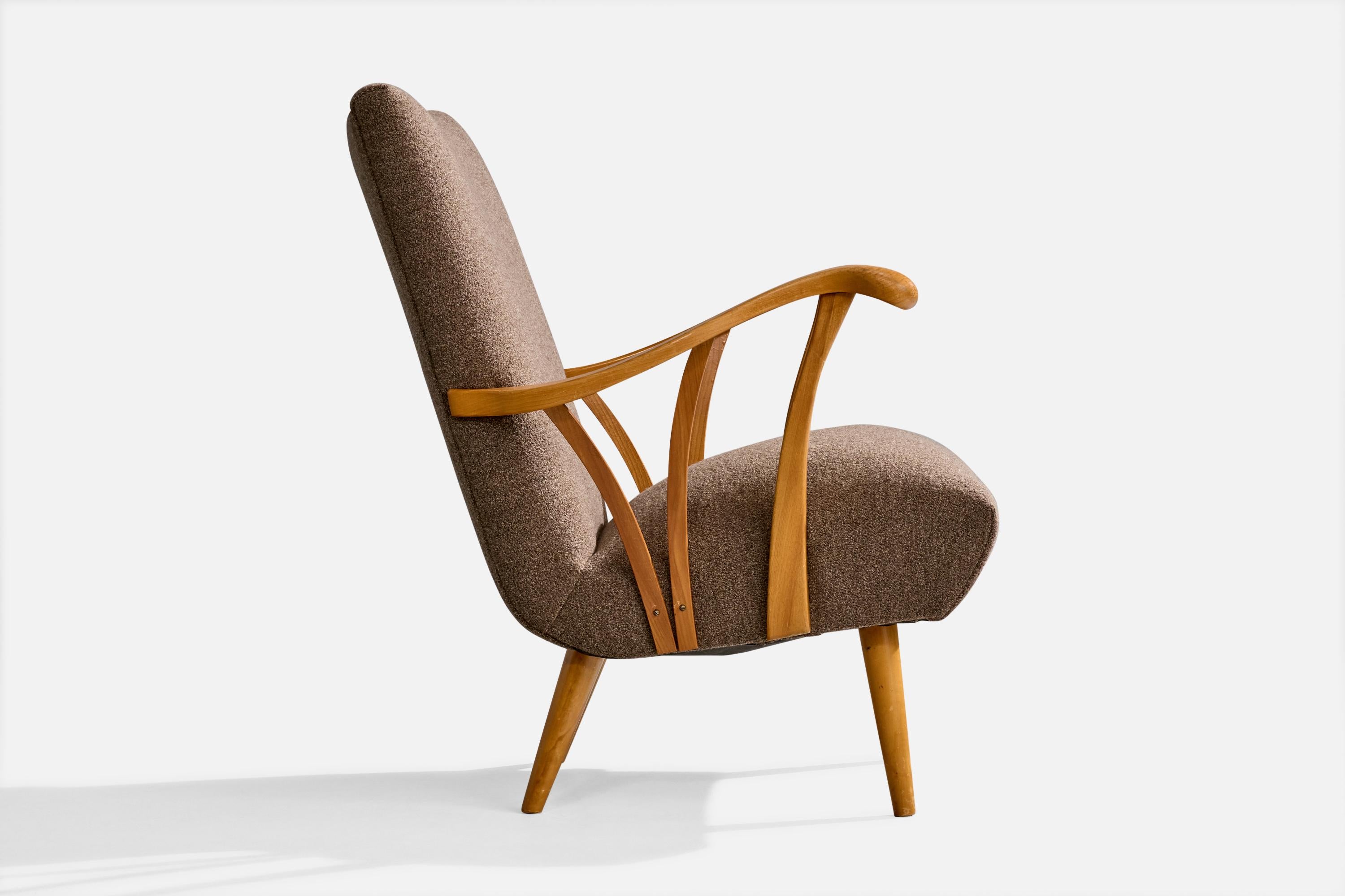 Swedish Designer, Lounge Chairs, Birch, Fabric, Sweden, 1940s For Sale 2