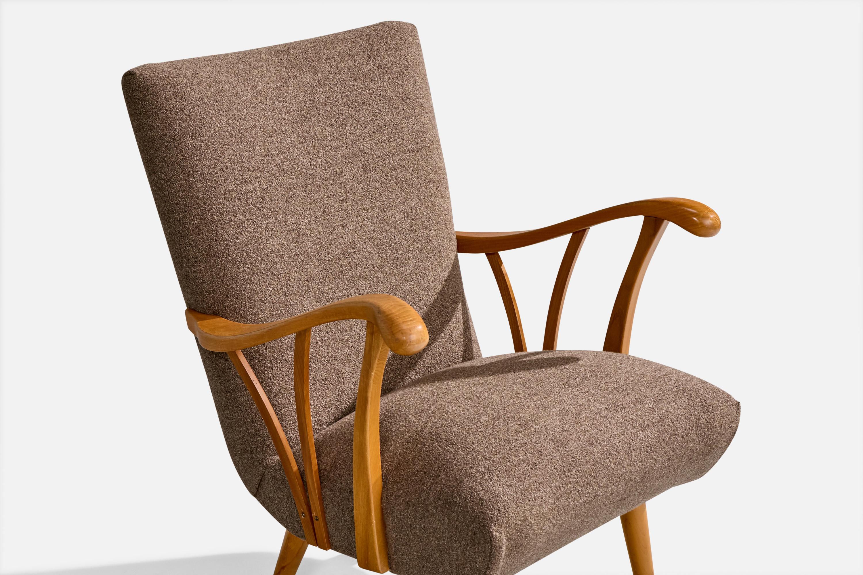 Swedish Designer, Lounge Chairs, Birch, Fabric, Sweden, 1940s For Sale 3