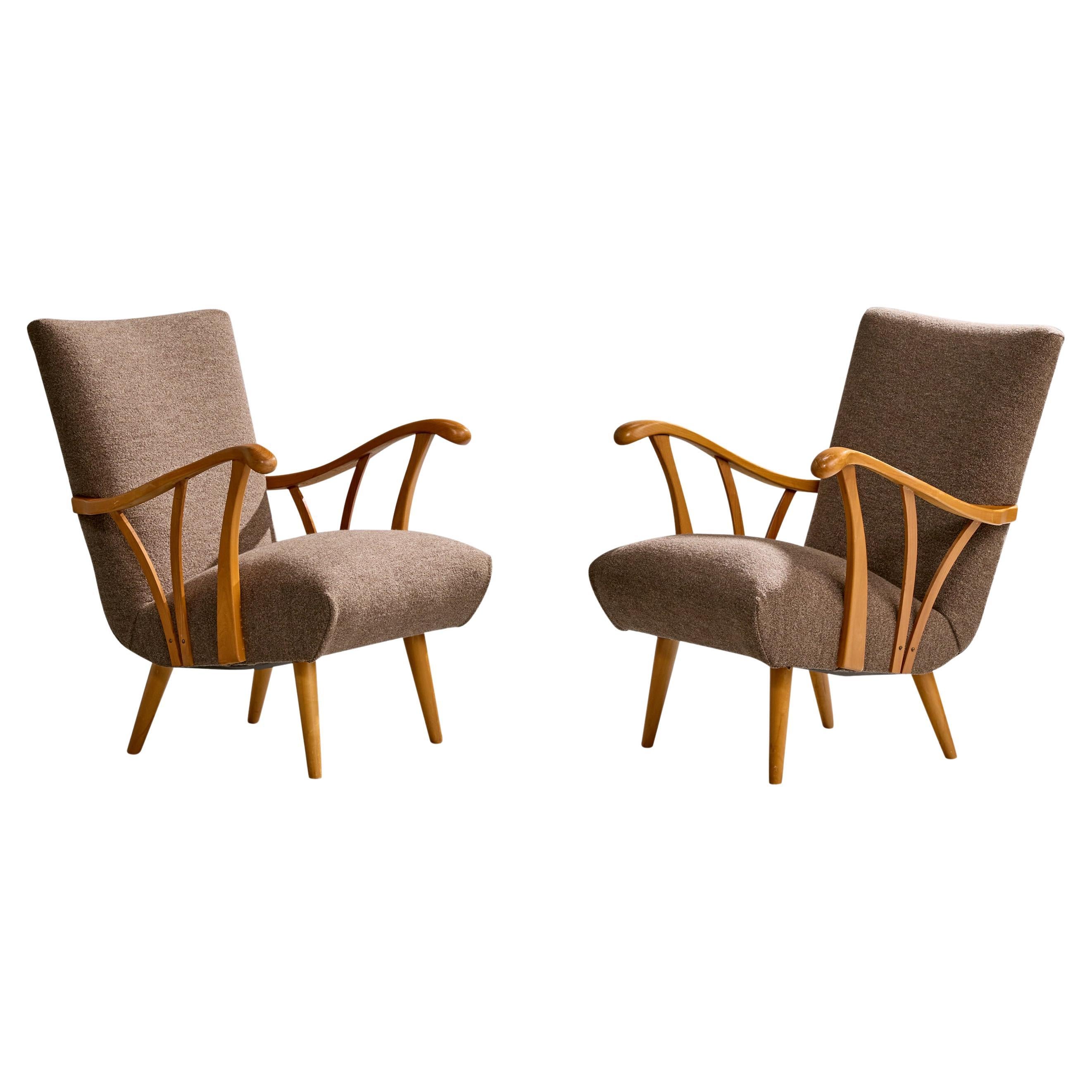 Swedish Designer, Lounge Chairs, Birch, Fabric, Sweden, 1940s