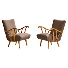 Swedish Designer, Lounge Chairs, Birch, Fabric, Sweden, 1940s