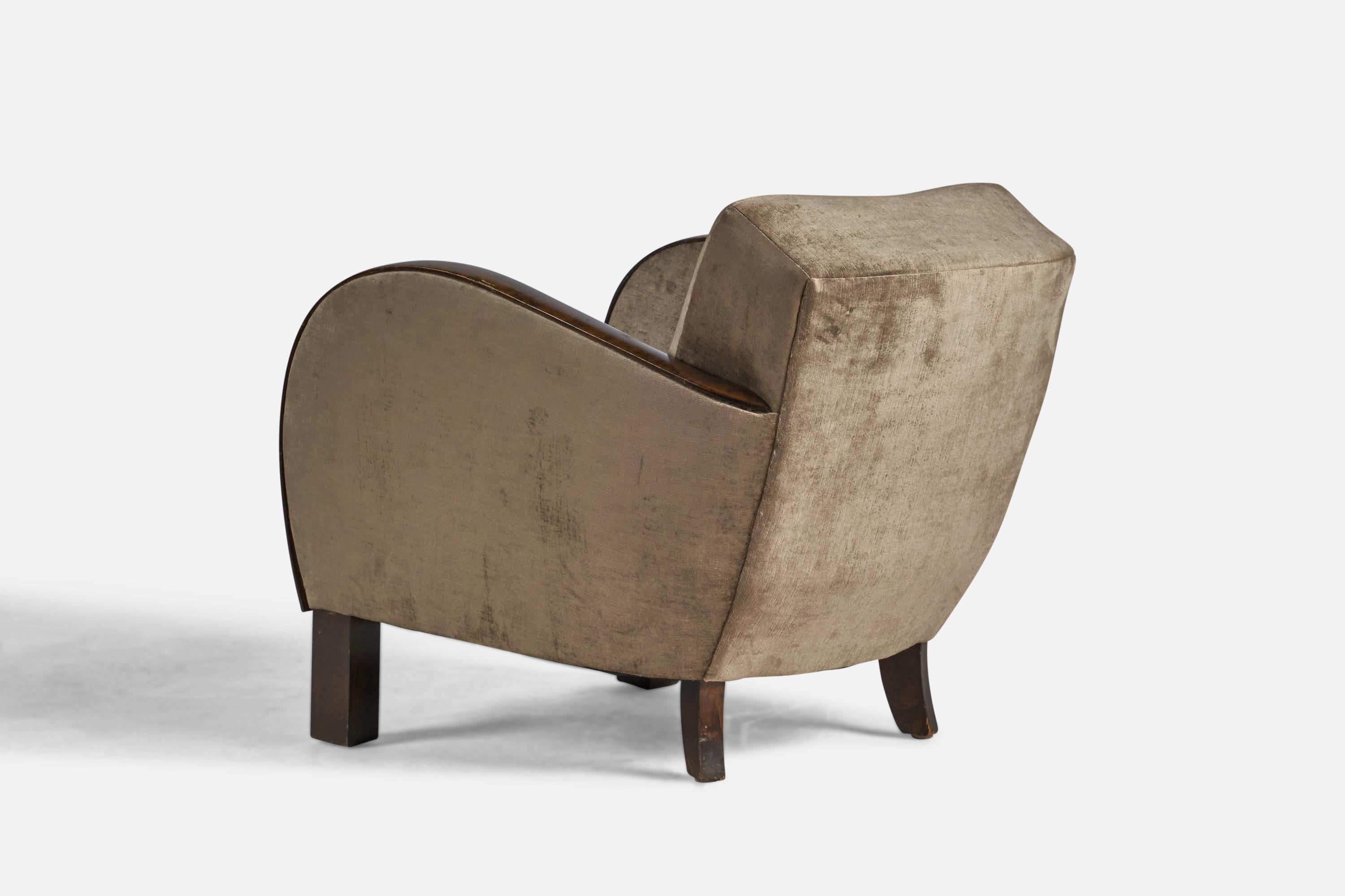 Mid-20th Century Swedish Designer, Lounge Chairs, Birch, Velvet, Sweden, 1930s For Sale