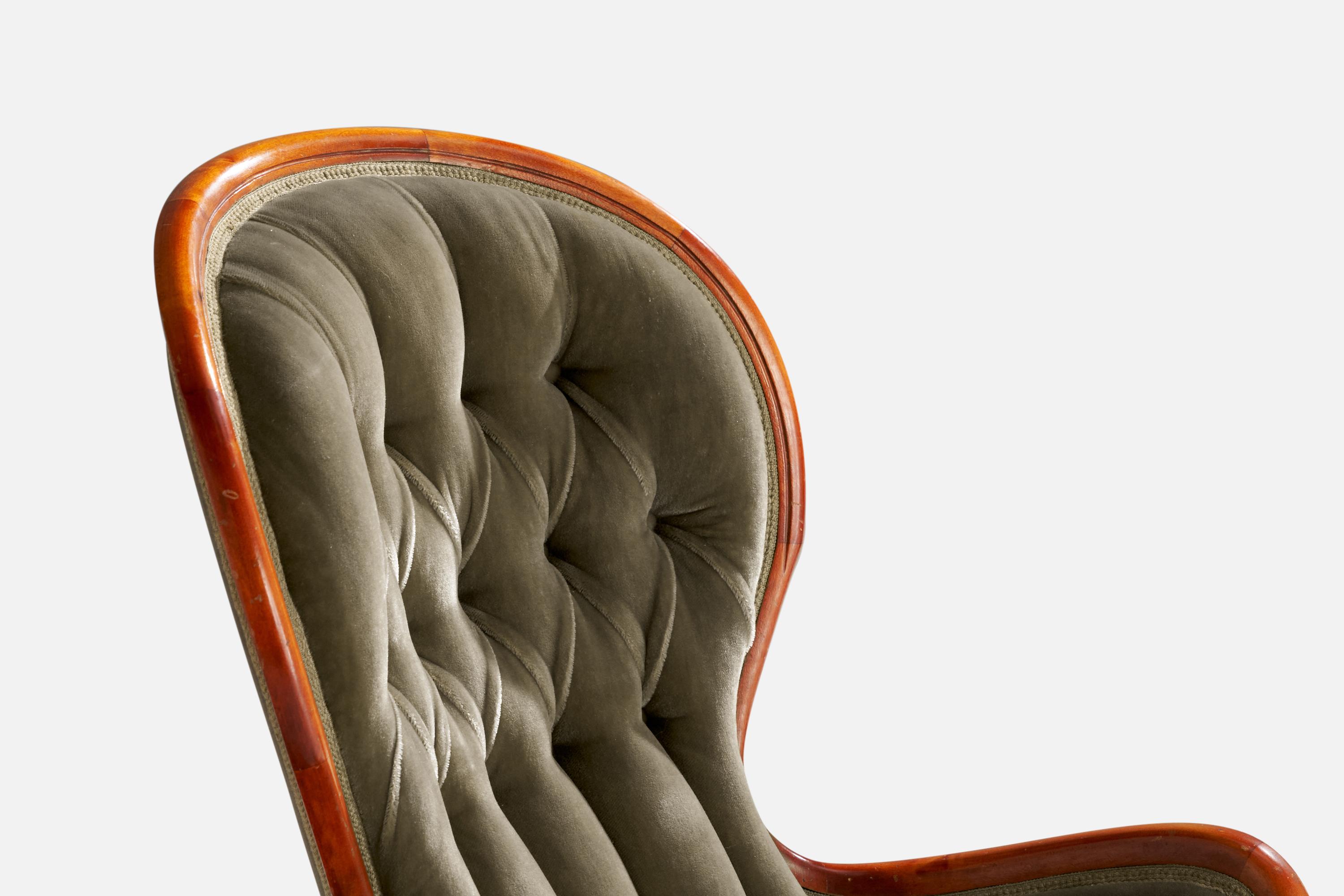 Swedish Designer, Lounge Chairs, Birch, Velvet, Sweden, 1930s For Sale 3