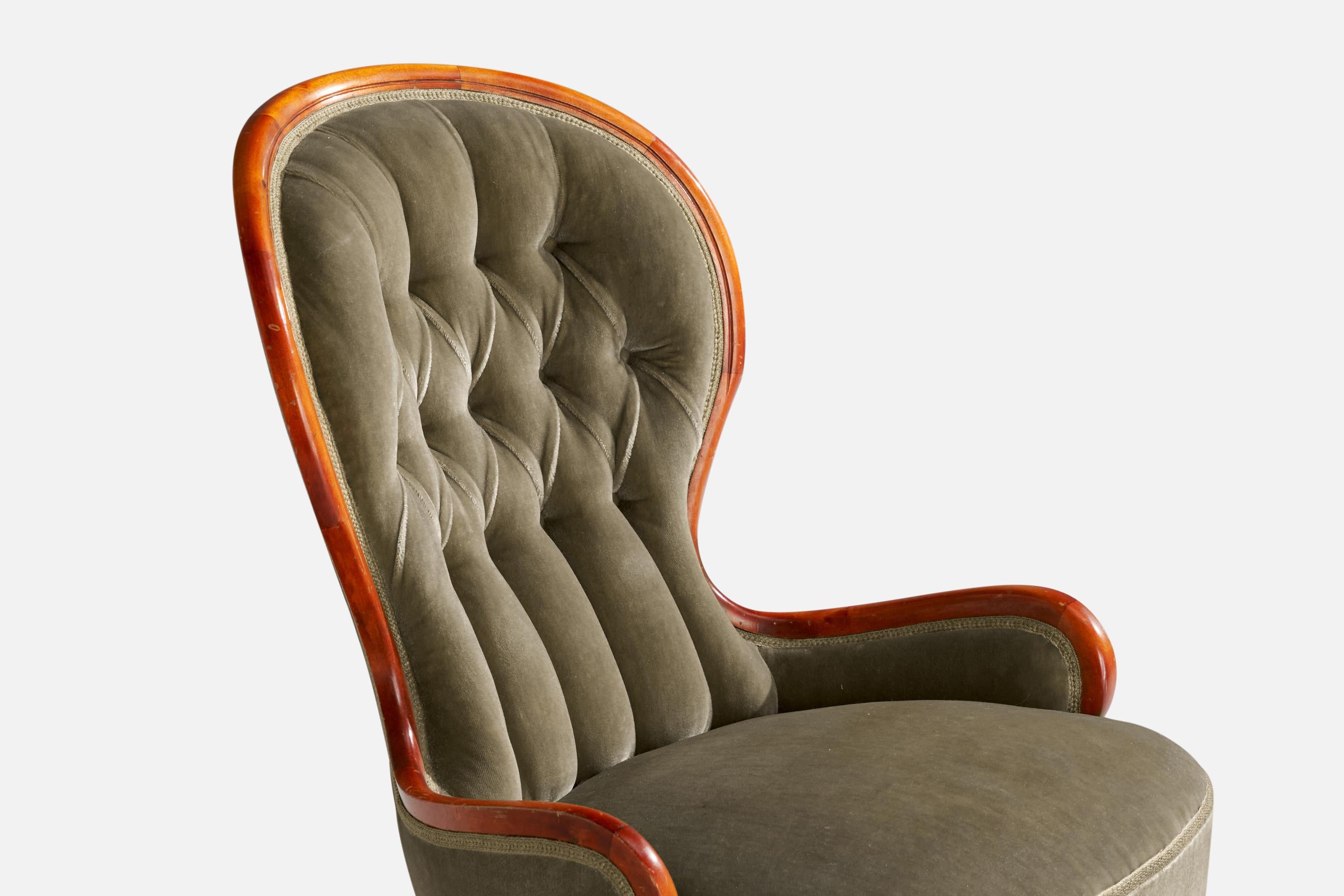 Swedish Designer, Lounge Chairs, Birch, Velvet, Sweden, 1930s For Sale 3
