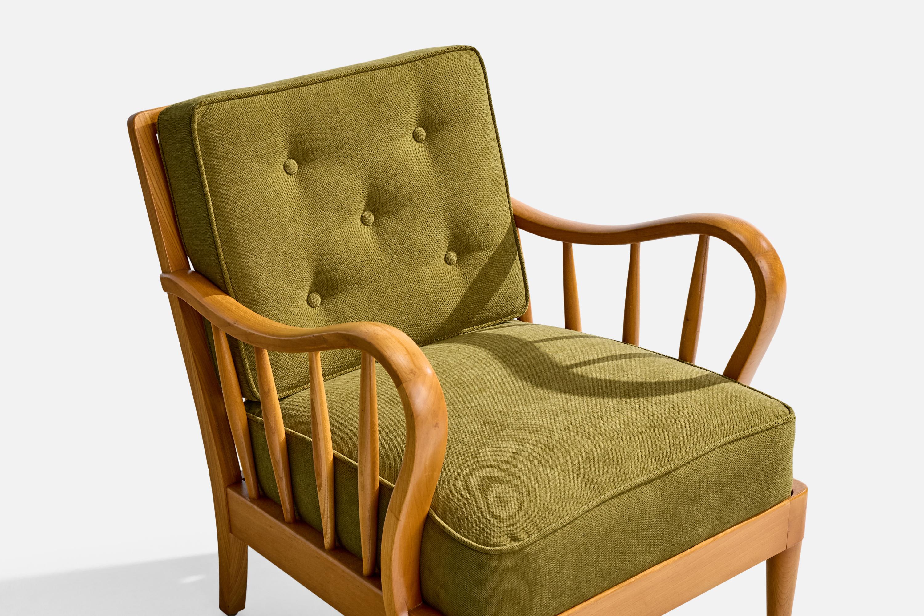 Swedish Designer, Lounge Chairs, Elm, Beech, Fabric, Sweden, 1940s For Sale 6