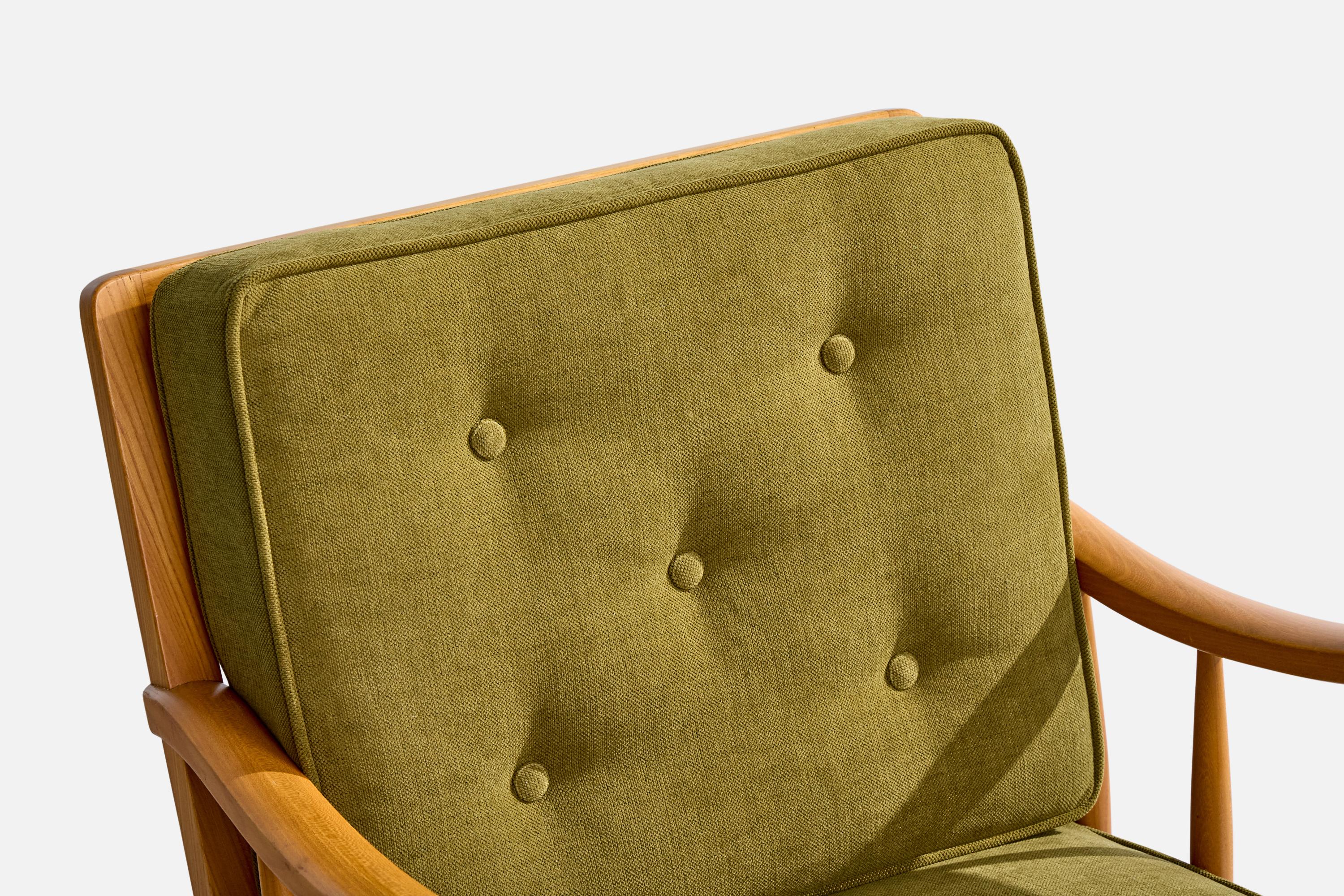 Swedish Designer, Lounge Chairs, Elm, Beech, Fabric, Sweden, 1940s For Sale 7
