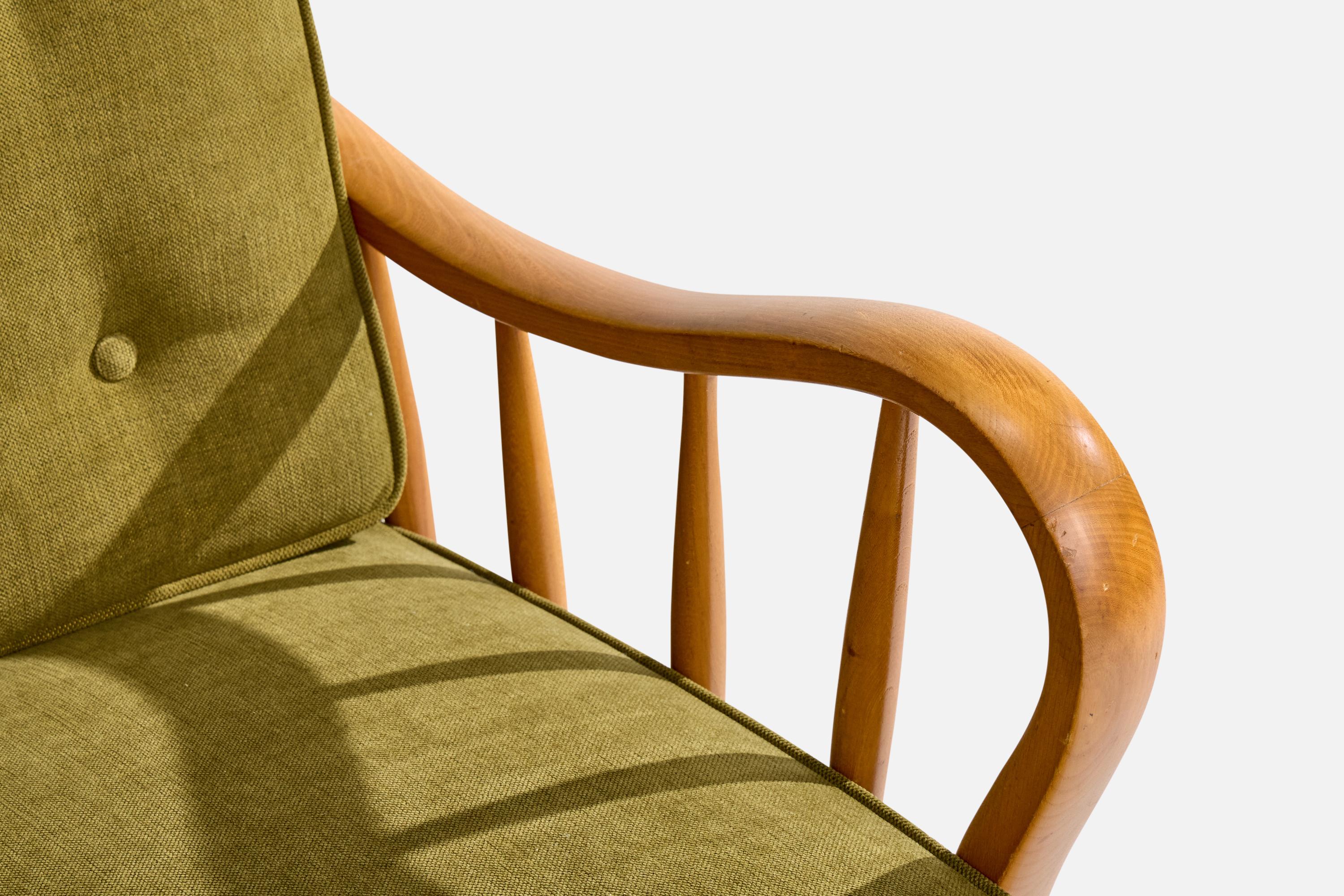 Swedish Designer, Lounge Chairs, Elm, Beech, Fabric, Sweden, 1940s For Sale 8