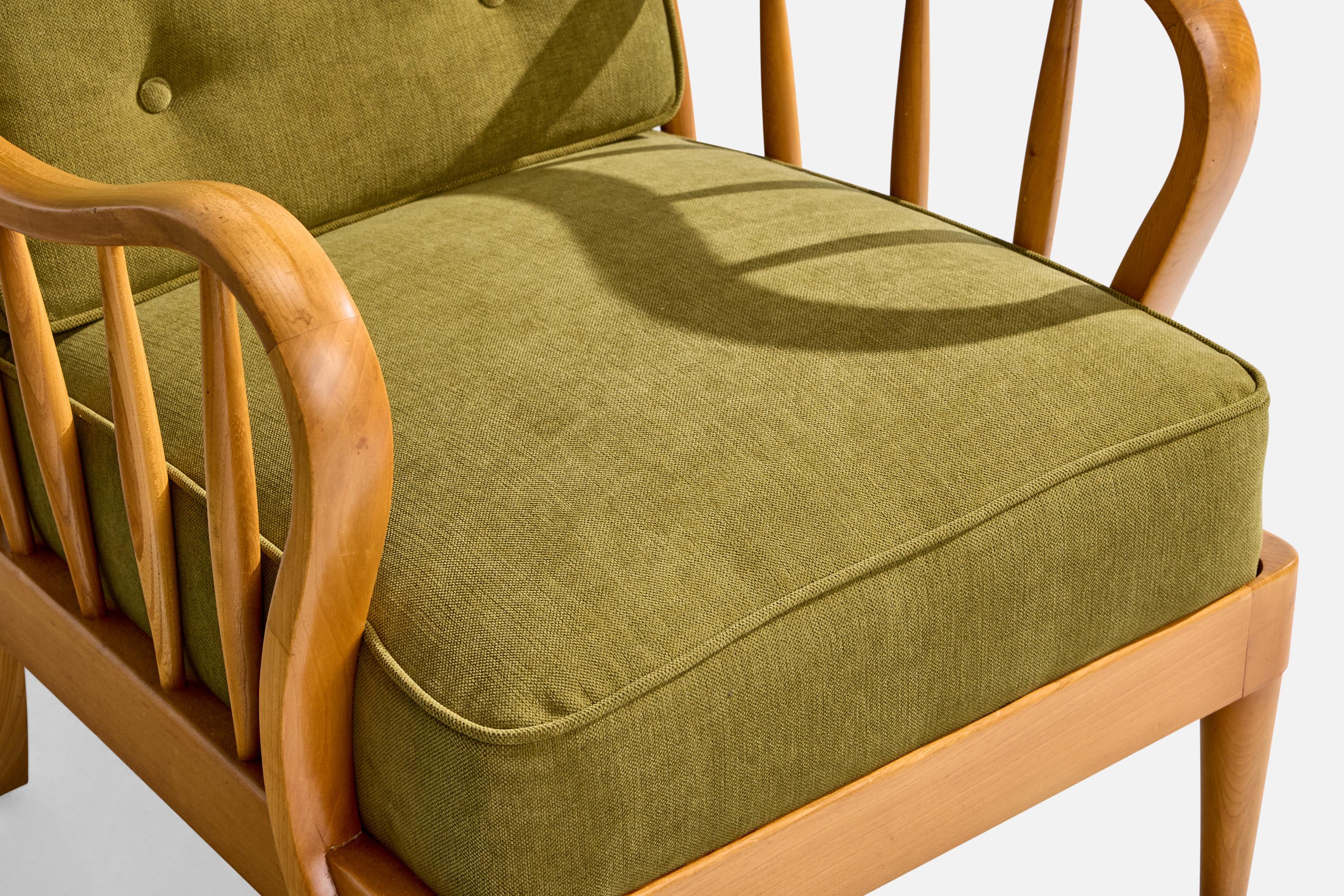 Scandinavian Modern Swedish Designer, Lounge Chairs, Elm, Beech, Fabric, Sweden, 1940s For Sale