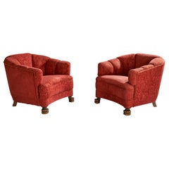 Swedish Designer, Lounge Chairs, Fabric, Birch, Sweden, 1930s