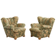 Swedish Designer, Lounge Chairs, Fabric, Wood, Sweden, 1930s