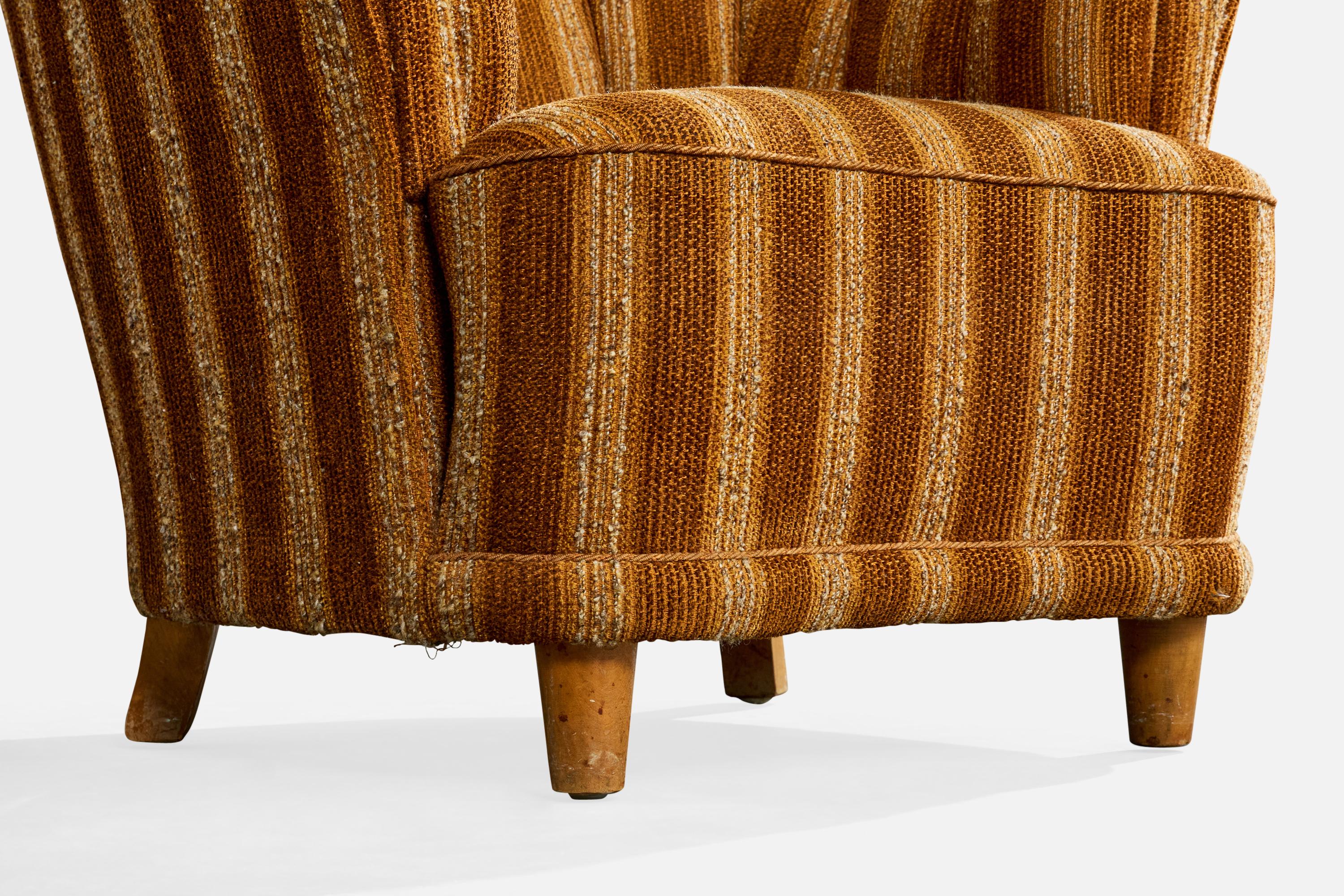 Swedish Designer, Lounge Chairs, Fabric, Wood, Sweden, 1940s en vente 5