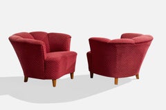 Diseñador sueco, sillas de salón, tela, madera, Suecia, años 1940