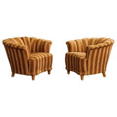 Swedish Designer, Lounge Chairs, Fabric, Wood, Sweden, 1940s