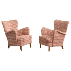 Swedish Designer, Lounge Chairs, Fabric, Wood, Sweden, 1940s