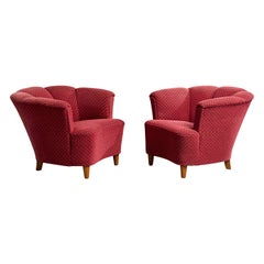Swedish Designer, Lounge Chairs, Fabric, Wood, Sweden, 1940s
