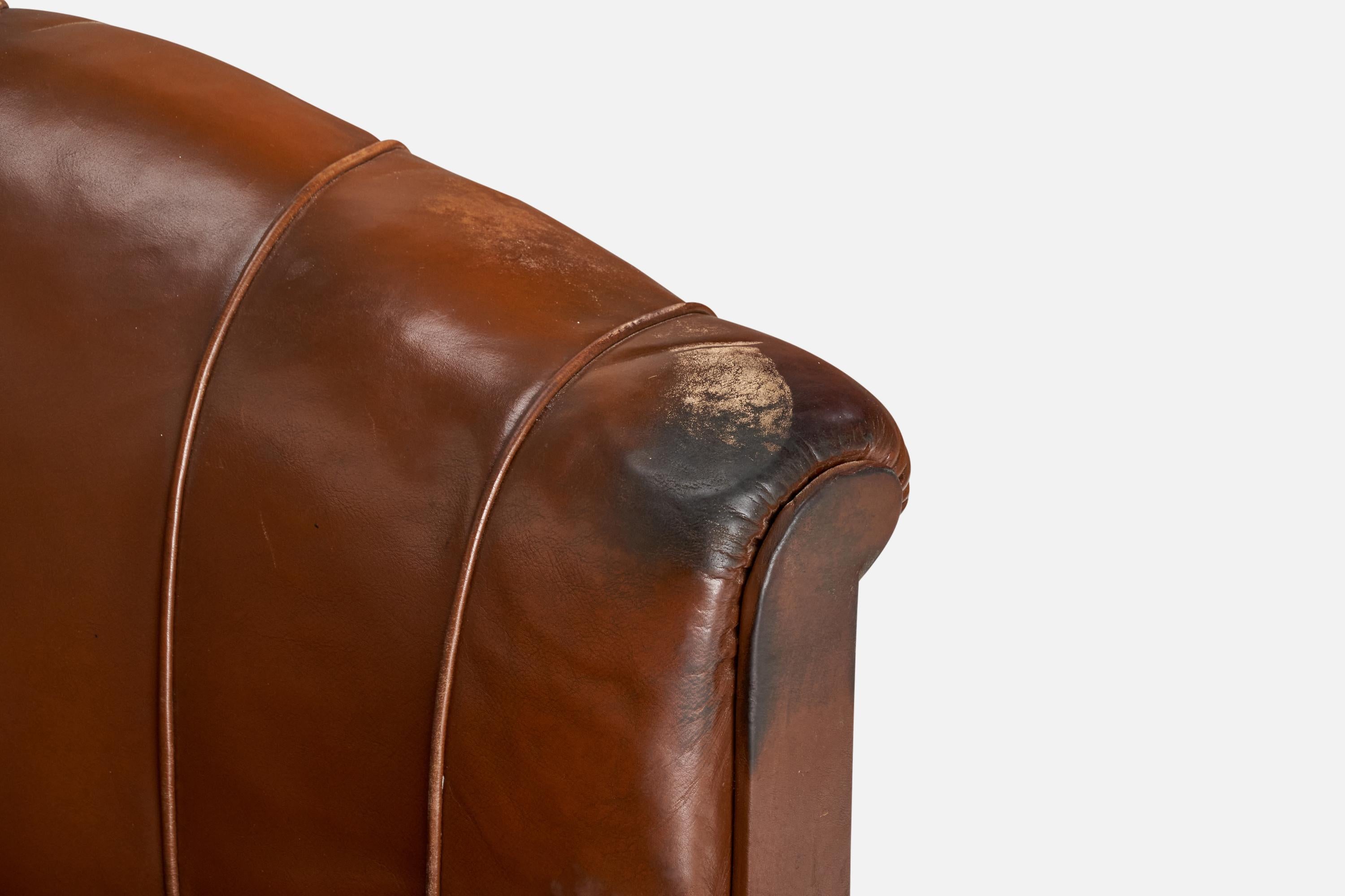 Designer suédois, fauteuils de salon, cuir, bouleau, Suède, années 1930 en vente 5