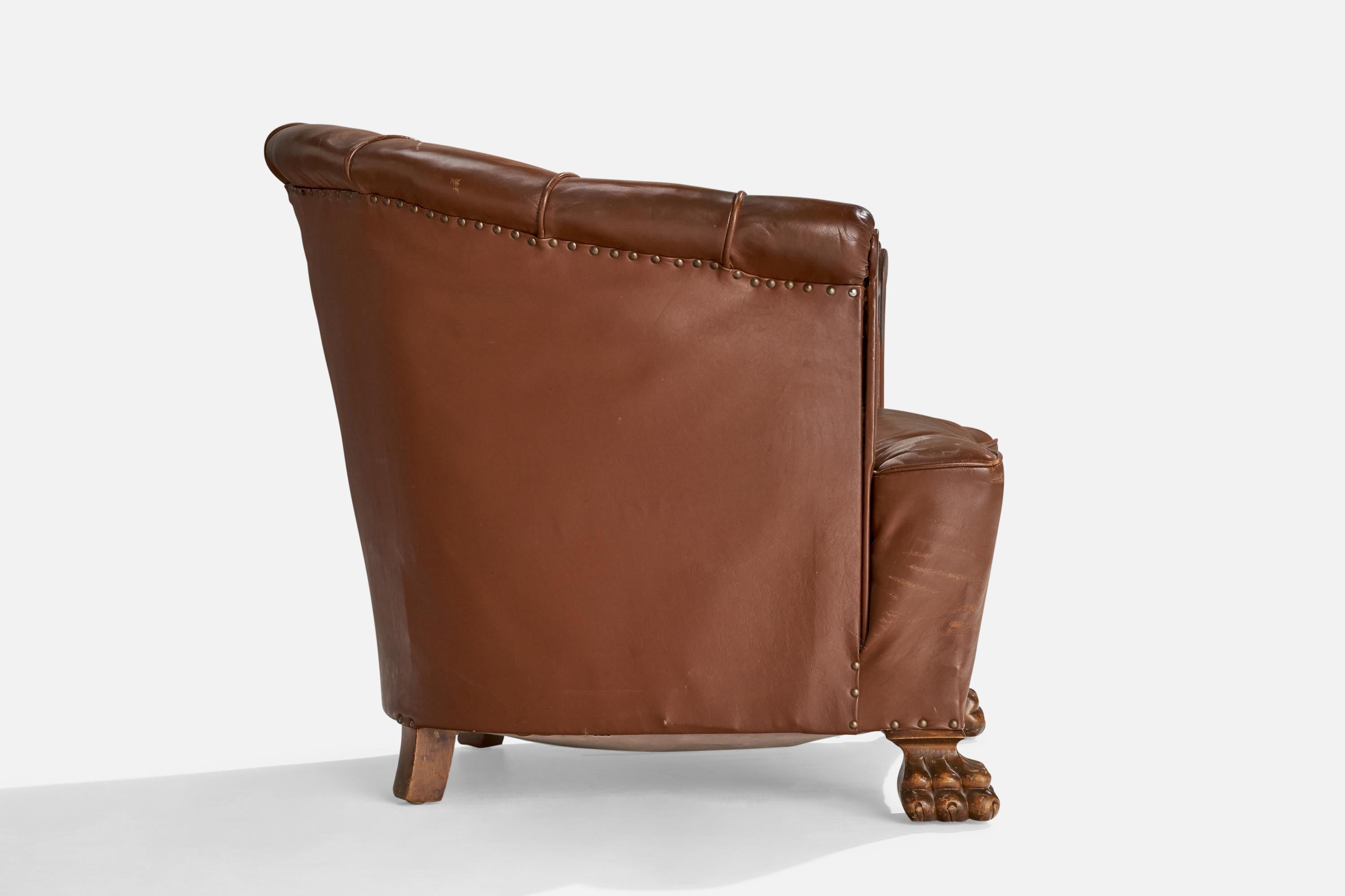 Designer suédois, fauteuils de salon, cuir, bouleau, Suède, années 1930 en vente 6