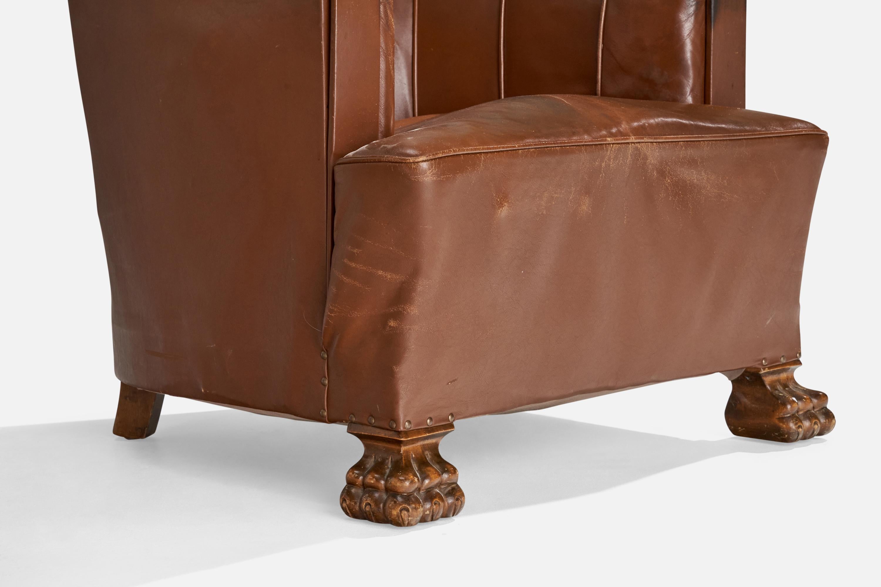 Designer suédois, fauteuils de salon, cuir, bouleau, Suède, années 1930 en vente 7