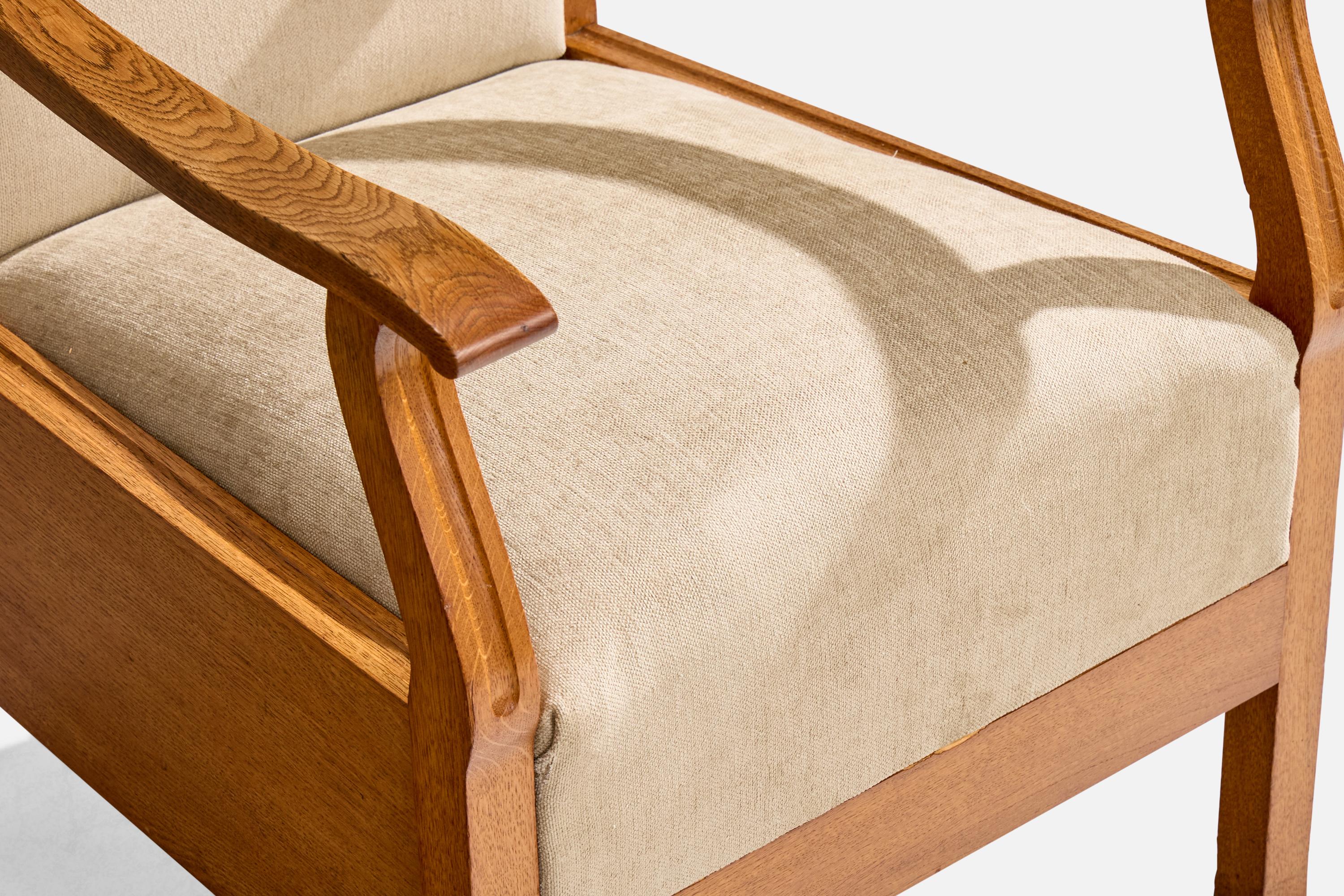 Schwedischer Designer, Lounge Chairs, Eiche, Stoff, Schweden, 1900 im Angebot 7